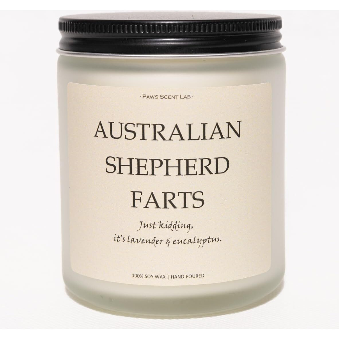 Australian Shepherd Gifts & Decor, Dog Farts Candle, Australian Shepherd Gifts For Women, Dog Mom Gifts For Women - Lavender & Eucalyptus, Crafted By Natural Soy Wax & Natural Essential Oils, 7Oz