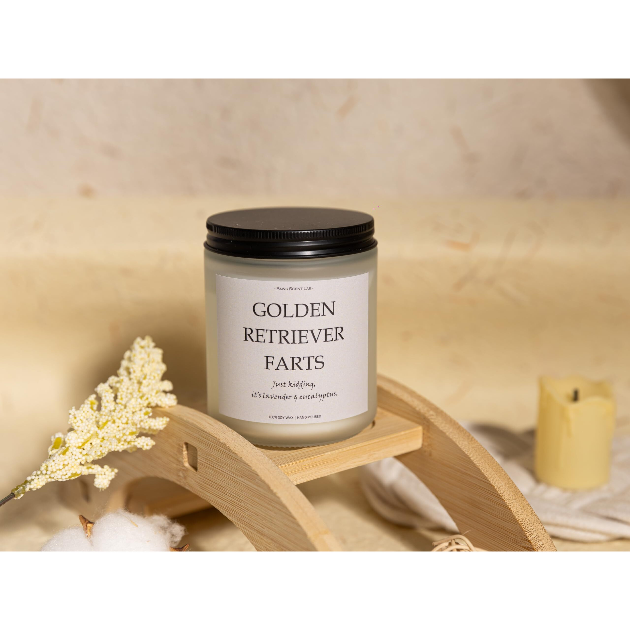 Golden Retriever Gifts & Decor, Dog Farts Candle, Dog Mom Gifts For Women - Lavender & Eucalyptus, Crafted By Natural Soy Wax & Natural Essential Oils, 7Oz