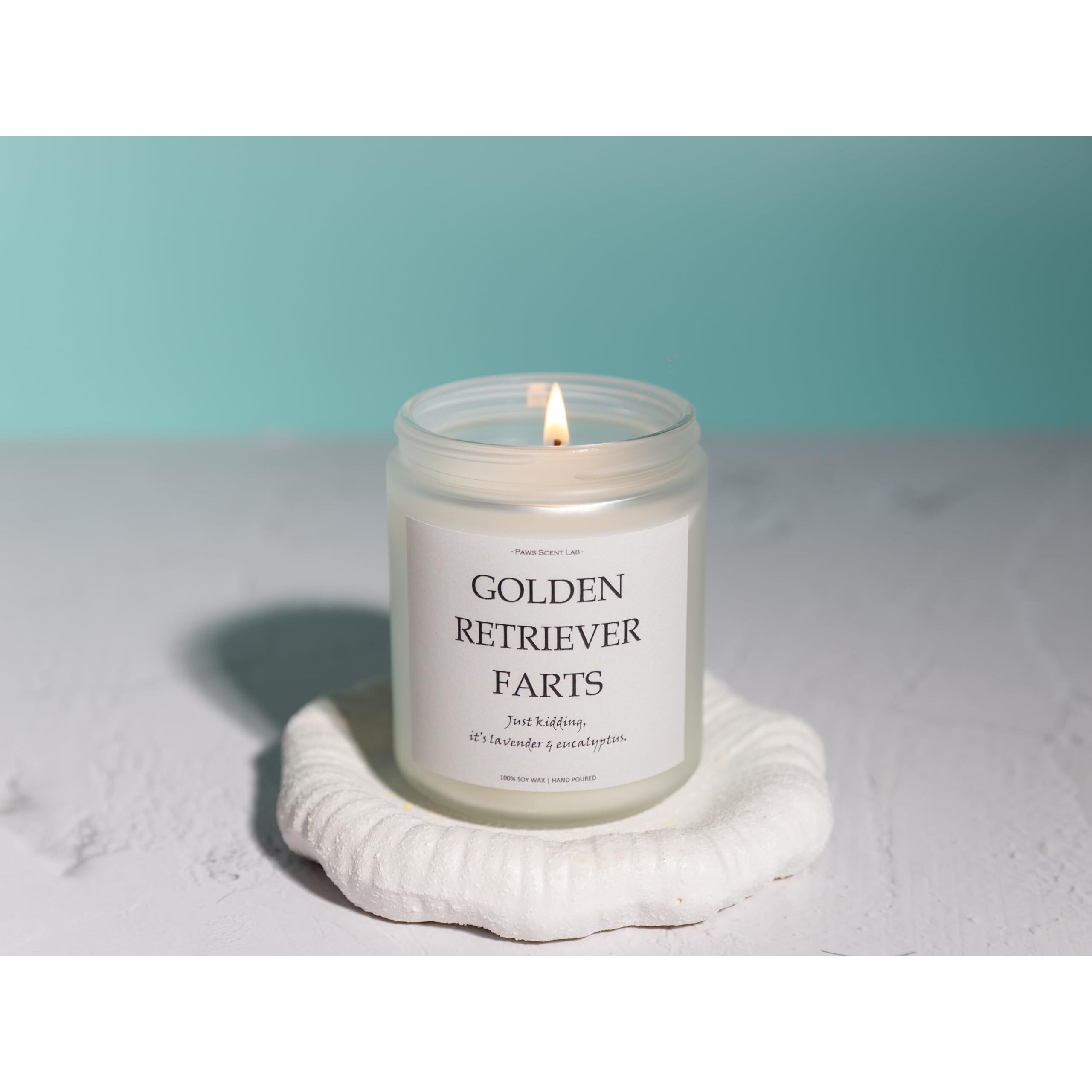 Golden Retriever Gifts & Decor, Dog Farts Candle, Dog Mom Gifts For Women - Lavender & Eucalyptus, Crafted By Natural Soy Wax & Natural Essential Oils, 7Oz
