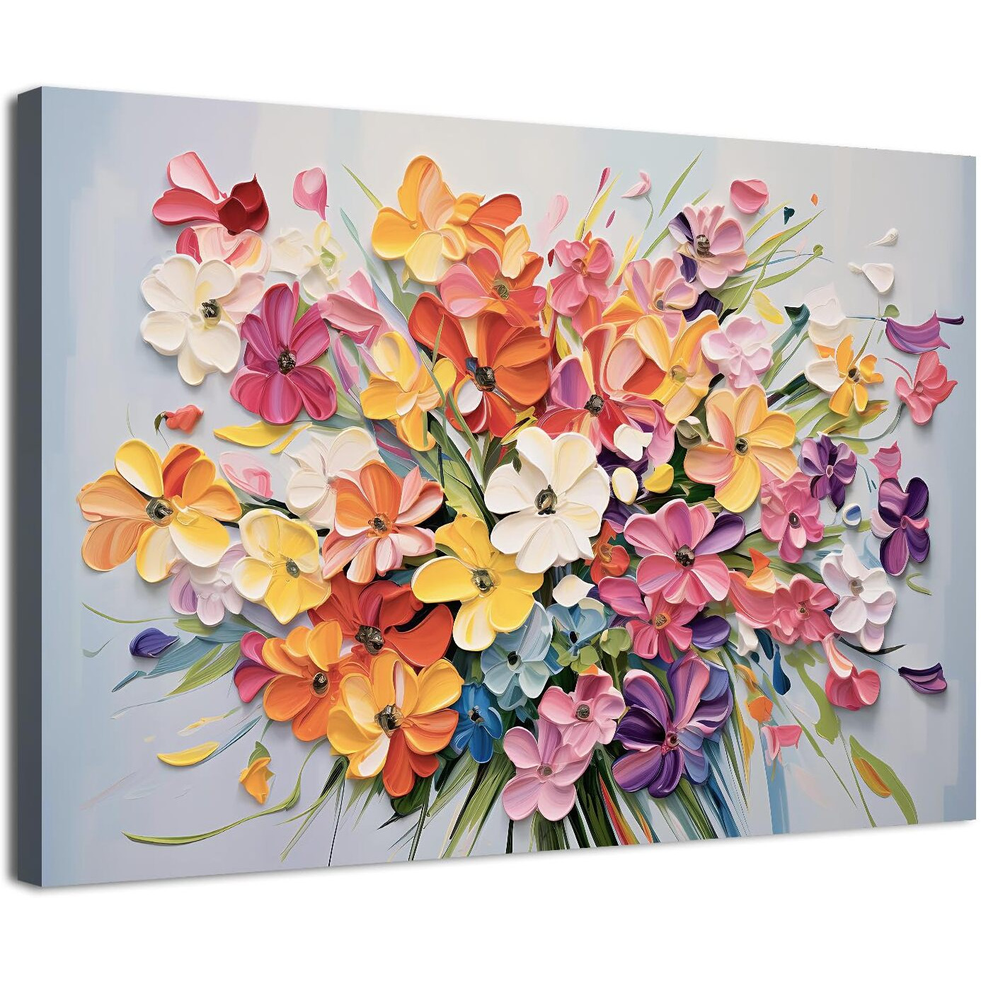 Aesthetic Daisy Wall Decor Floral Wall Art Abstract Poppies Bouquet Texture Canvas Print Colorful Nature Flowers Oil Picture For Living Room Home Decoration Wildflower Painting Large Size Gifts 32X48