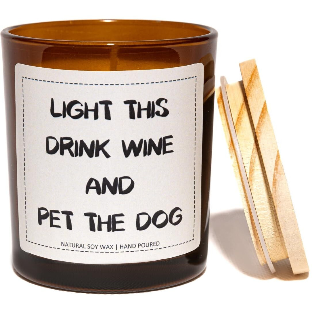 Dog Mom Gifts, Dog Lovers Gifts For Women, Light This Drink Wine And Pet The Candle - Lavender & Eucalyptus, Crafted By Natural Soy Wax & Natural Essential Oils