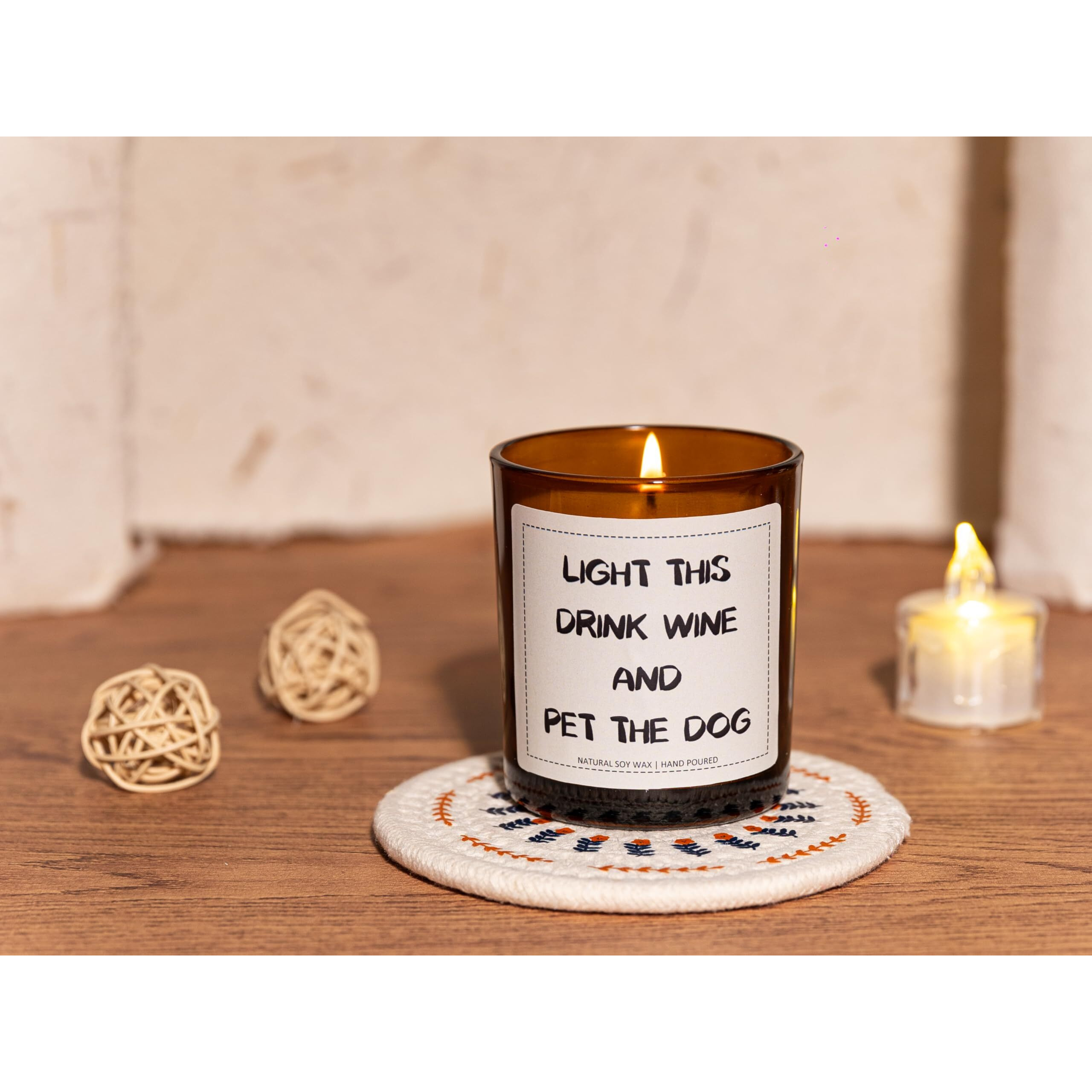 Dog Mom Gifts, Dog Lovers Gifts For Women, Light This Drink Wine And Pet The Candle - Lavender & Eucalyptus, Crafted By Natural Soy Wax & Natural Essential Oils