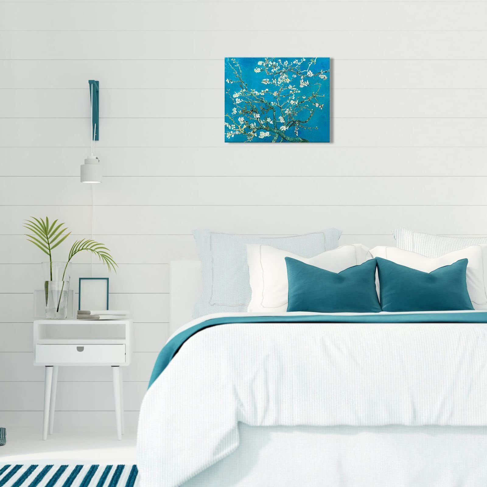 Van Gogh Canvas Wall Art Almond Blossom Oil Painting Flower Picture Reproduction Room Decor, Famous Art Prints Floral Tree Poster Teal Modern Artwork Home Decoration 12"" X 15""