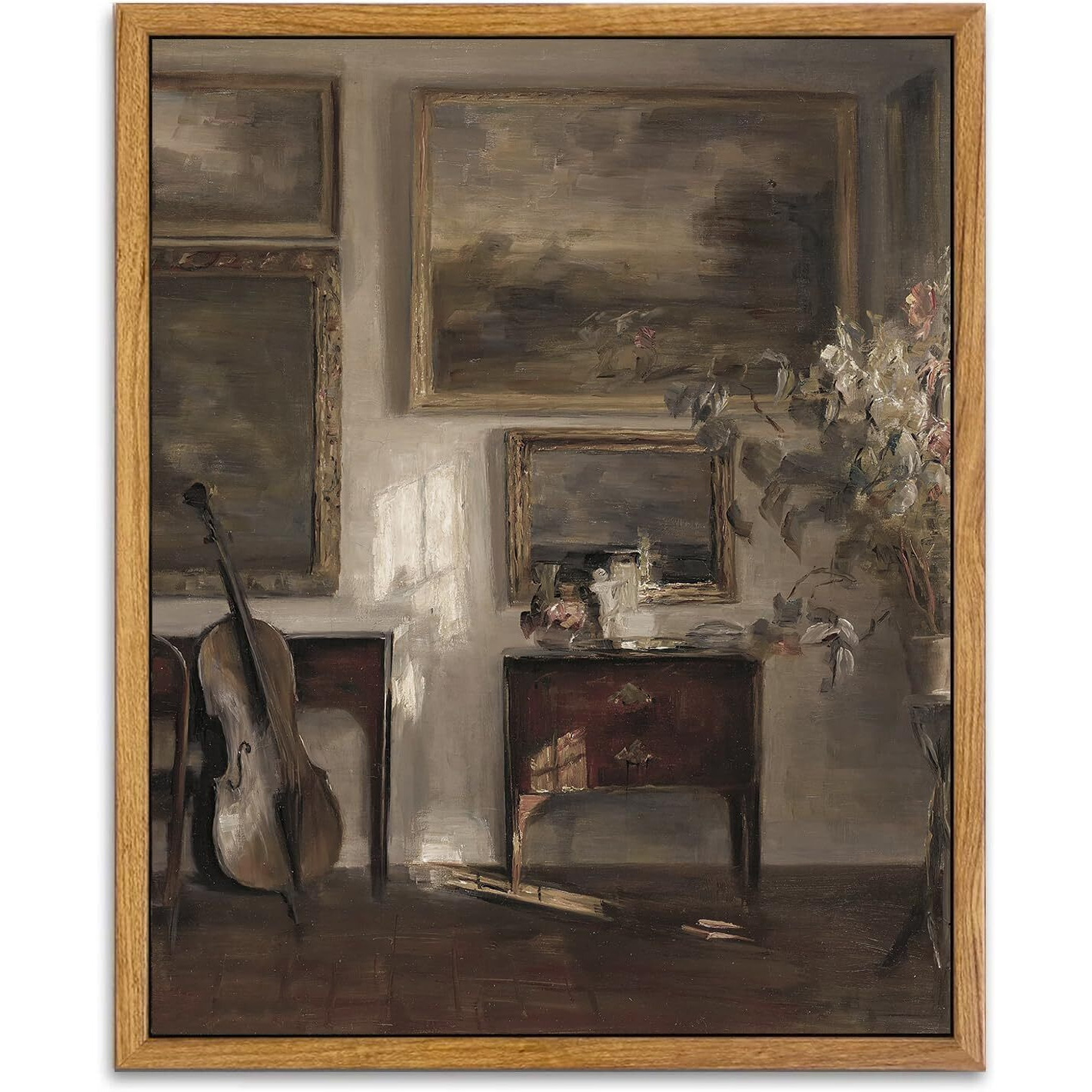 Kbkbart Vintage Wall Art, Farmhouse Decor, Moody Still Life Canvas Oil Painting, Dark Bathroom Art Prints, Neutral Antique Framed Art For Bedroom, Living Room, Gallery, Gifts (8"&quotX10"")