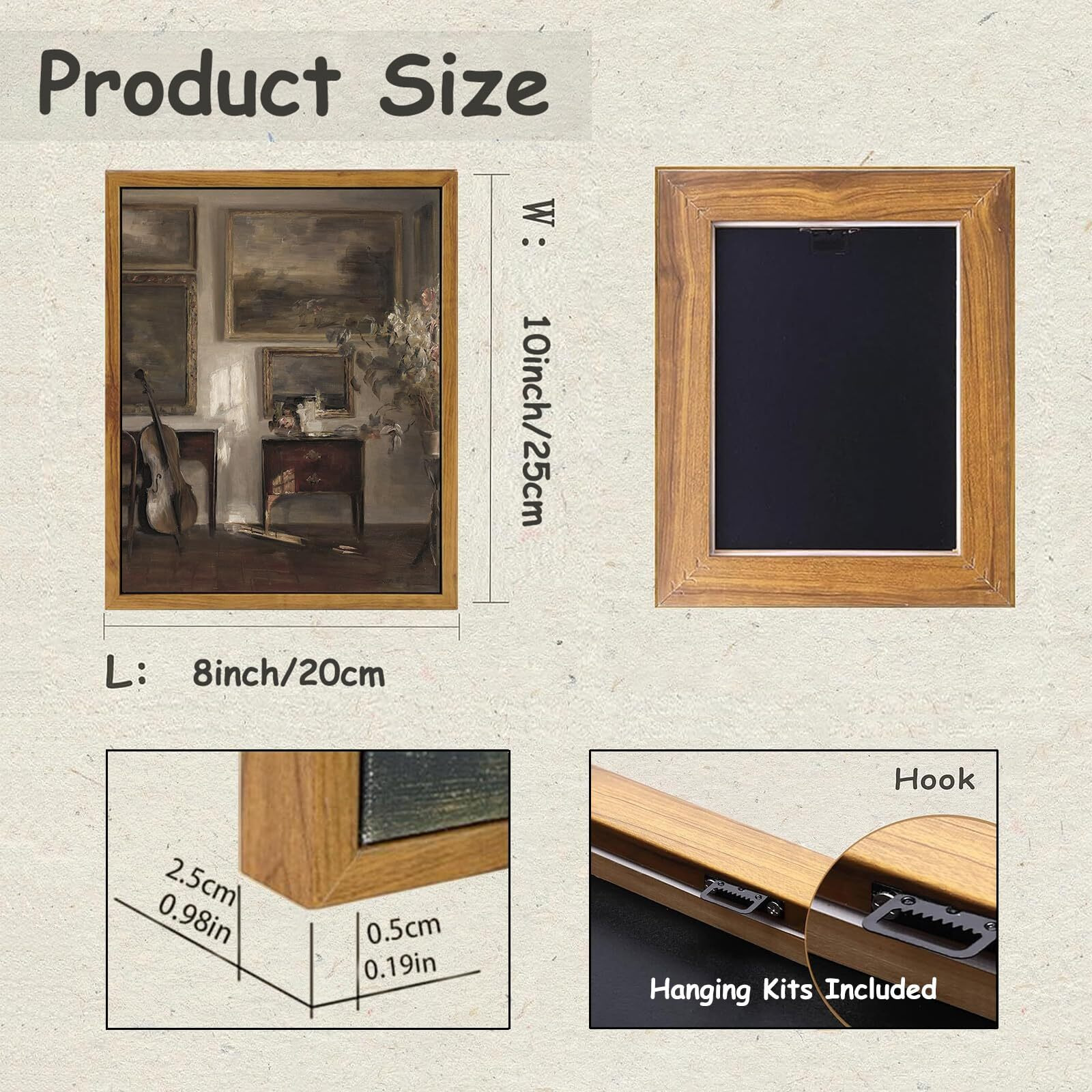 Kbkbart Vintage Wall Art, Farmhouse Decor, Moody Still Life Canvas Oil Painting, Dark Bathroom Art Prints, Neutral Antique Framed Art For Bedroom, Living Room, Gallery, Gifts (8"&quotX10"")