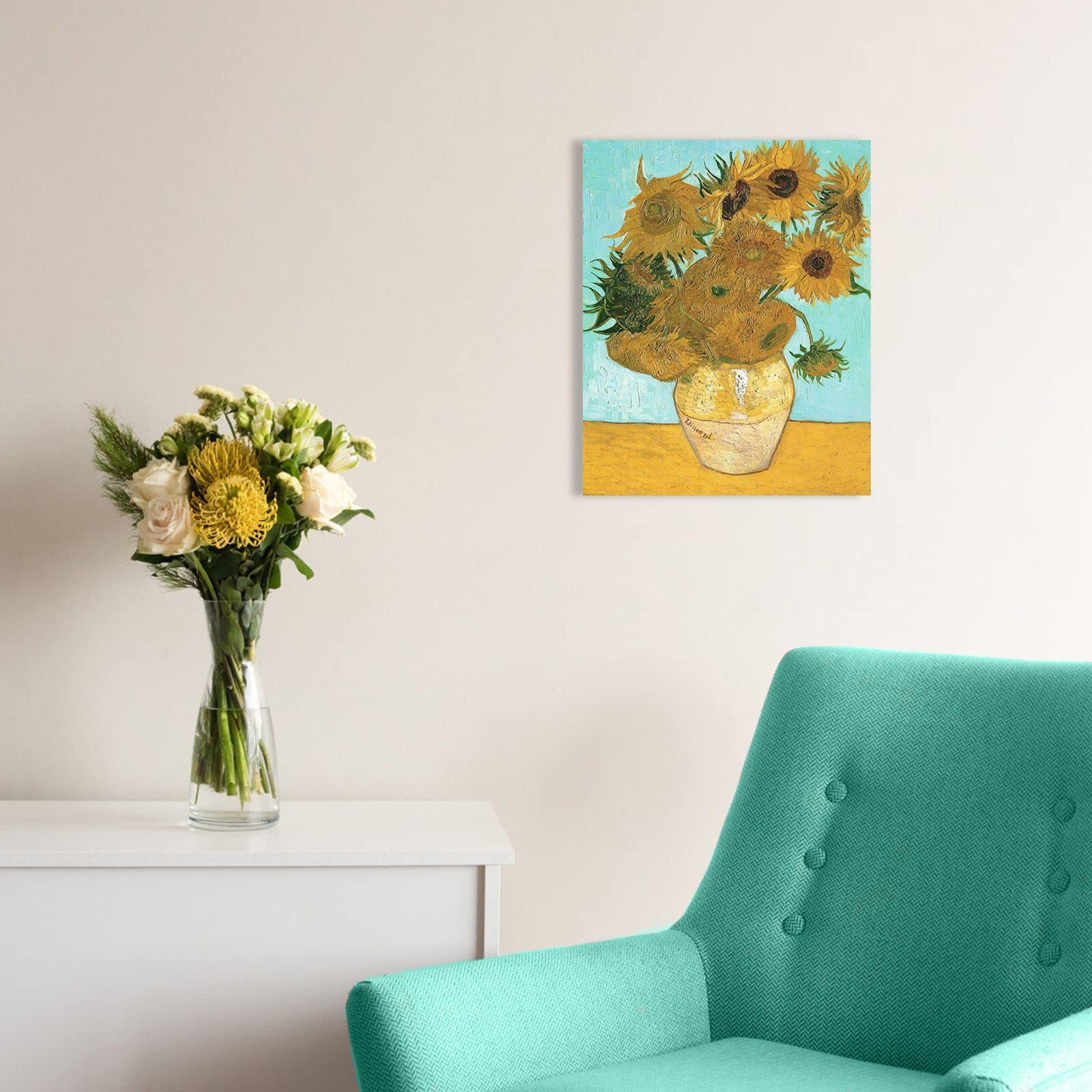 Van Gogh Canvas Wall Art Twelve Sunflowers Oil Painting Picture Reproduction Bedroom Decor, Famous Art Prints Sunflower In Blossom Artwork Poster Home Decoration 12"" X 15""