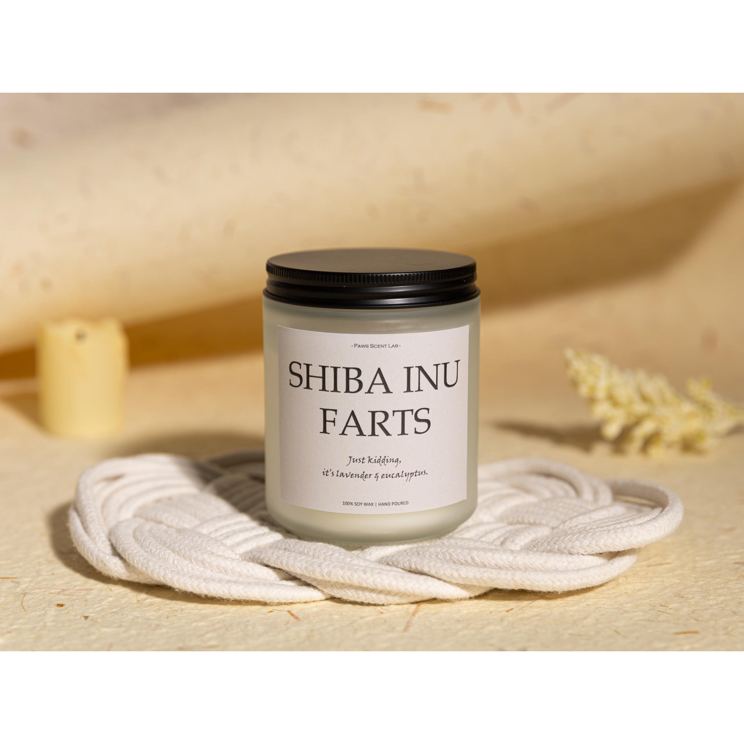 Shiba Inu Gifts & Decor, Dog Farts Candle, Dog Mom Gifts For Women - Lavender & Eucalyptus, Crafted By Natural Soy Wax & Natural Essential Oils, 7Oz