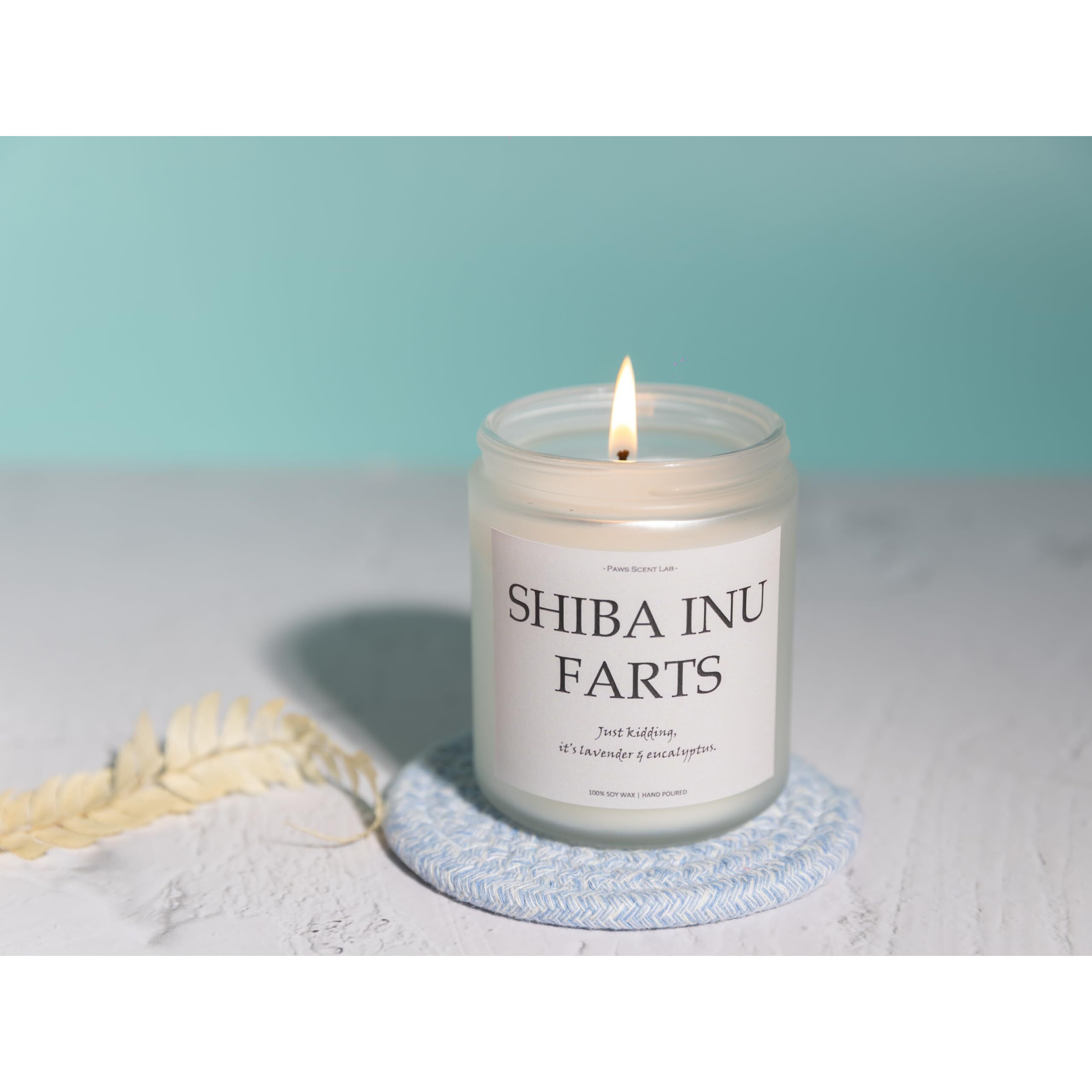 Shiba Inu Gifts & Decor, Dog Farts Candle, Dog Mom Gifts For Women - Lavender & Eucalyptus, Crafted By Natural Soy Wax & Natural Essential Oils, 7Oz