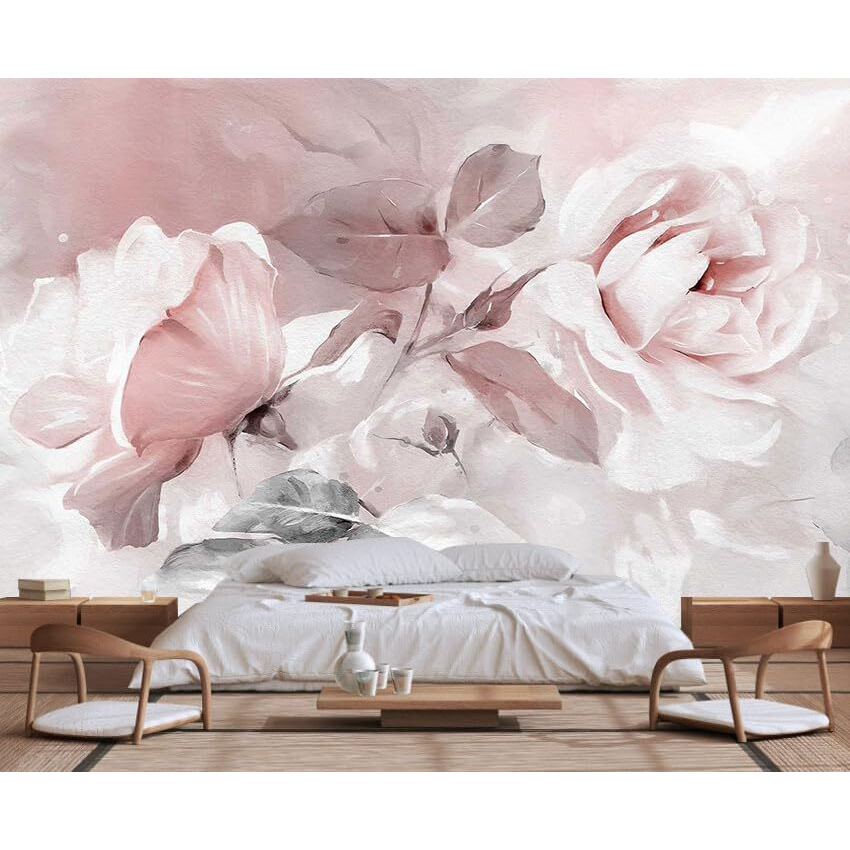 Wmjurel Rose Leaves Oil Painting Wallpaper, Large Wall Background Mural For Bedroom And Living Room(Non-Self-Adhesive)