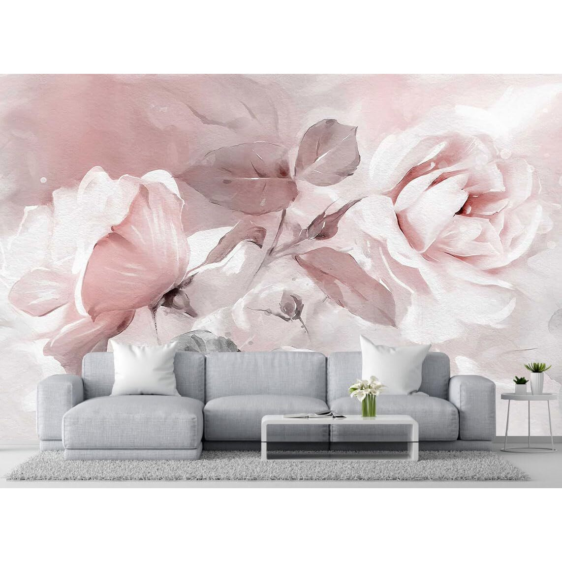 Wmjurel Rose Leaves Oil Painting Wallpaper, Large Wall Background Mural For Bedroom And Living Room(Non-Self-Adhesive)