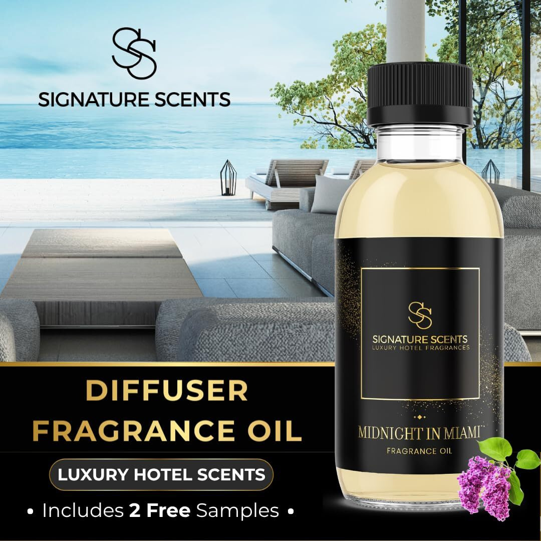 Luxury Hotel Diffuser Oil For Hotels And Homes - Aromatherapy Oils For Use With An Essential Oil Diffuser At Home - Fragrance-Scent Diffuser Oil Blend (Midnight In Miami) 4.05Fl Oz (120Ml)