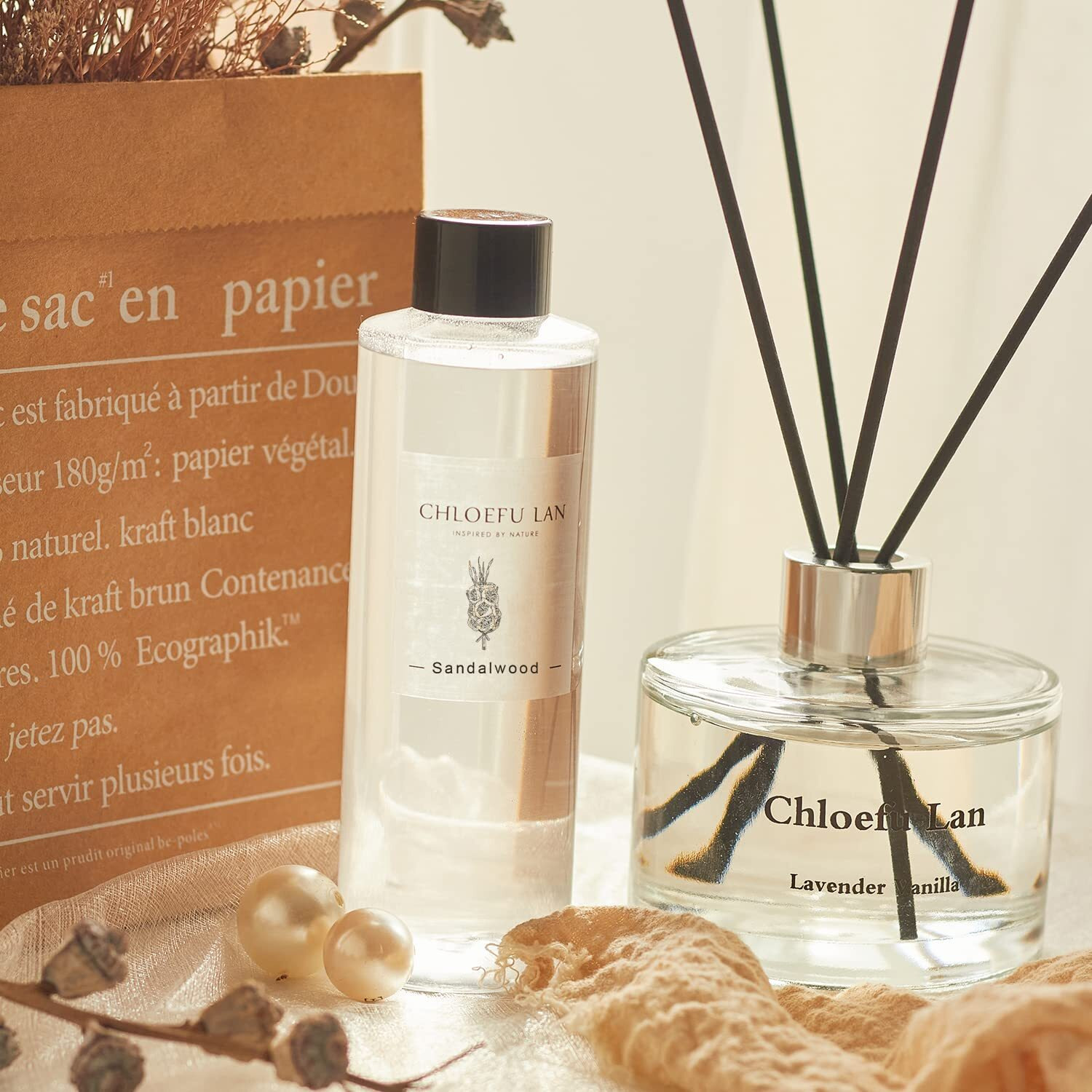 Chloefu Lan Sandalwood Essential Oil Scented Diffuser Oil 200Ml/6.76 Fl Oz For Home, Scented Oils Diffuser Refill, Diffuser Sticks, Bathroom Diffuser, Best For Aromatherapy, Spa And Home, 0% Alcohol