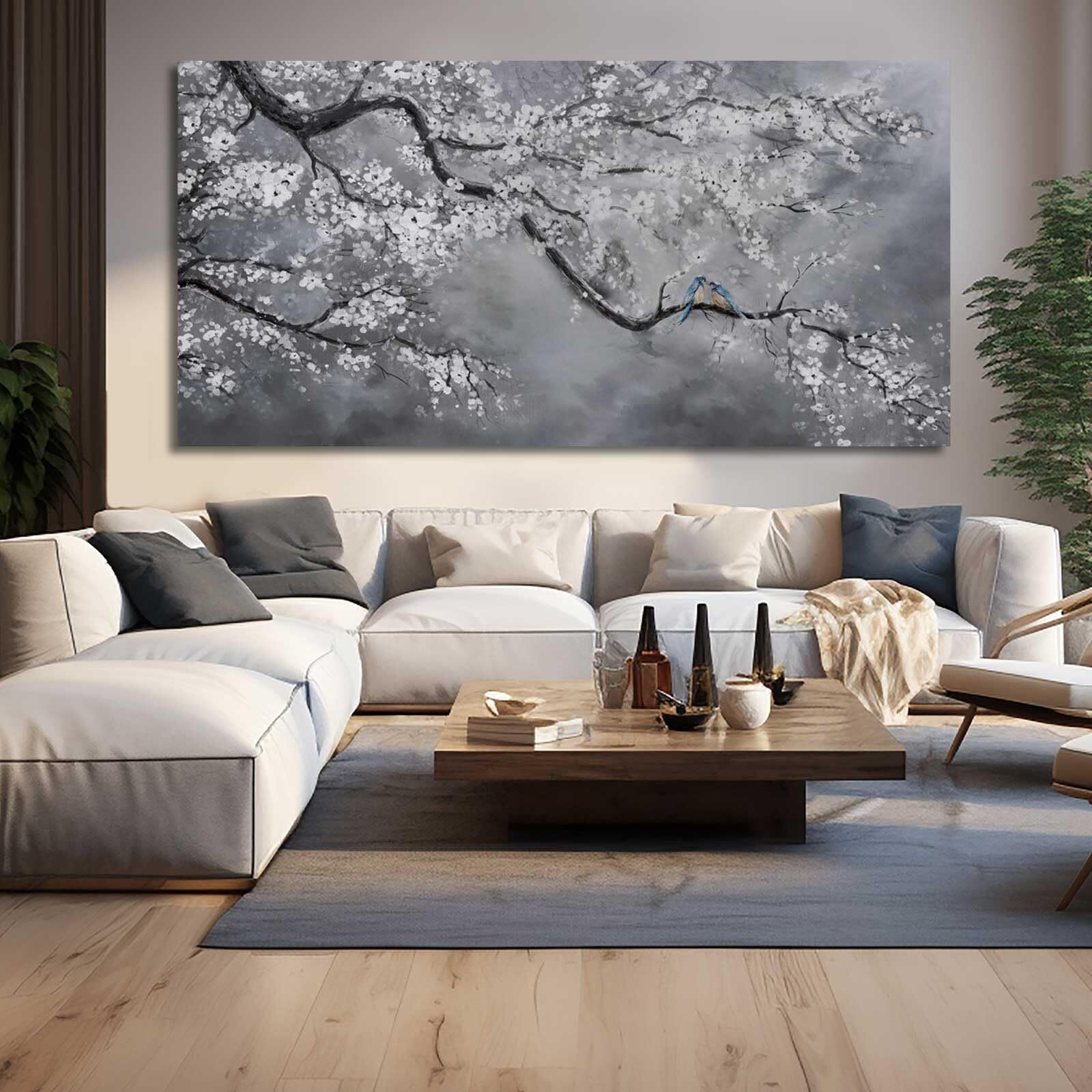 Canvas Wall Art/Grey Wall Decor 29"&quotX58""/ Plum Blossom Oil Paintings/Large Artwork Wall For Living Room Bedroom Office Kitchen Home Decoration