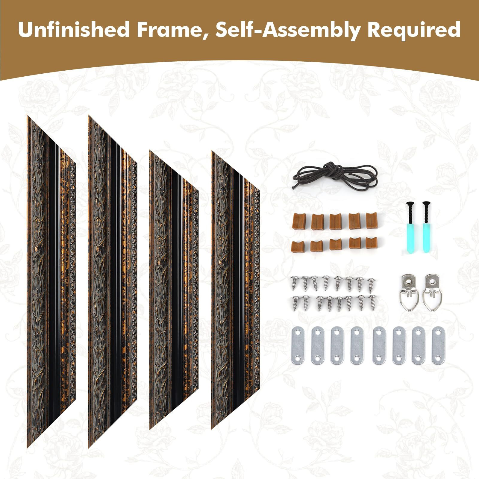 Folkor Luxury Museum Style Canvas Frame For 20X20 Oil Paintings Diamond Art Prints, 3.2    Wide Diy Wood Black Gold Baroque Gallery Wall Frame For Coffee Shop Dining Room Kitchen Decor, No Back & Cover