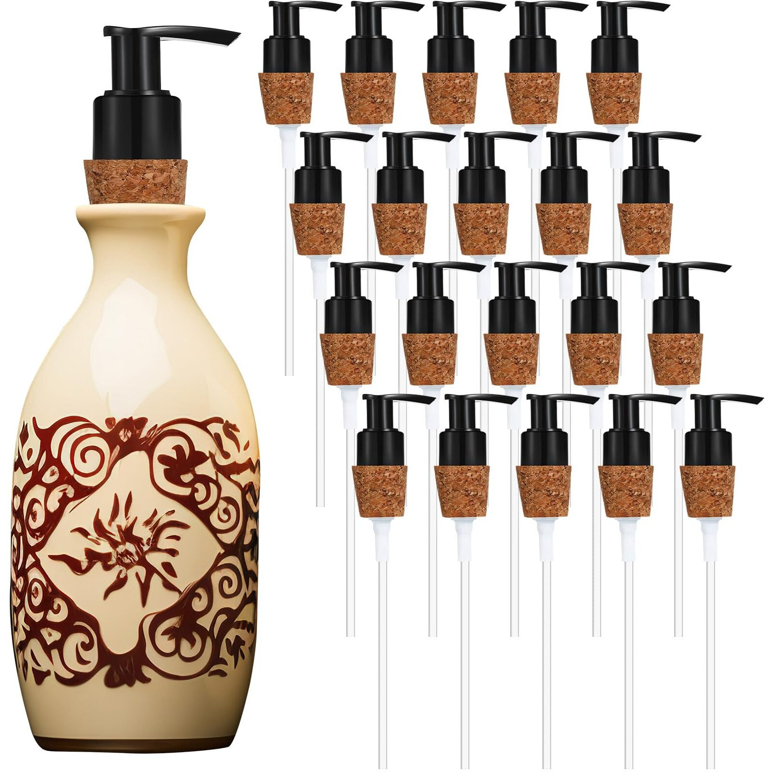 Tioncy 20 Pcs Soap Dispenser Pump With Cork Stopper Easy Press In Replacement Soap Pump Dispenser For Bottles Mason Diy Soap Lotion Jars (Black)