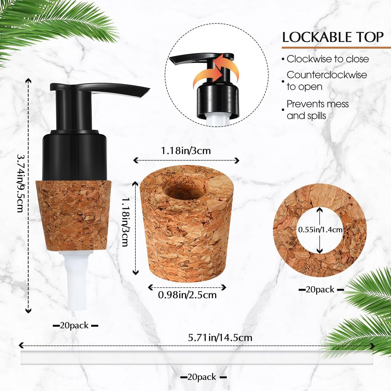 Tioncy 20 Pcs Soap Dispenser Pump With Cork Stopper Easy Press In Replacement Soap Pump Dispenser For Bottles Mason Diy Soap Lotion Jars (Black)