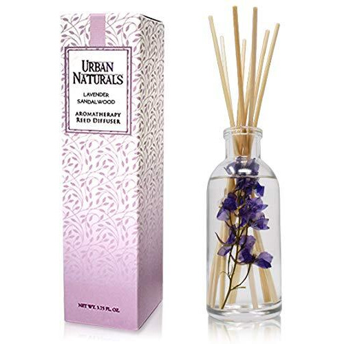Urban Naturals Lavender Sandalwood Essential Oil Reed Diffuser Set With Natural Bamboo Reeds Sticks | Aromatic Lavender, Golden Amber & Woods | Vegan. Made In The Usa