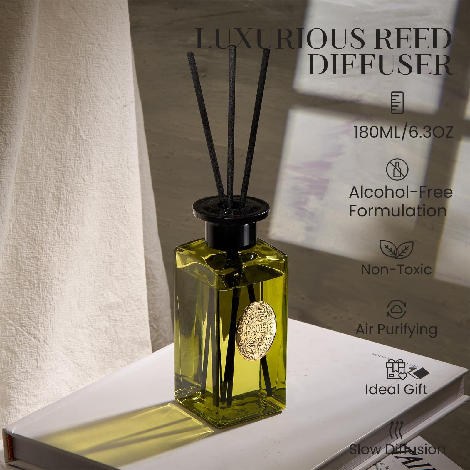 M&Sense 6.3 Oz Large Reed Diffuser Set | Eucalyptus Mint Scent Oil Diffuser With Sticks | Hotel Collection Non-Toxic Essential Oil |For Bedroom Bathroom Living Room