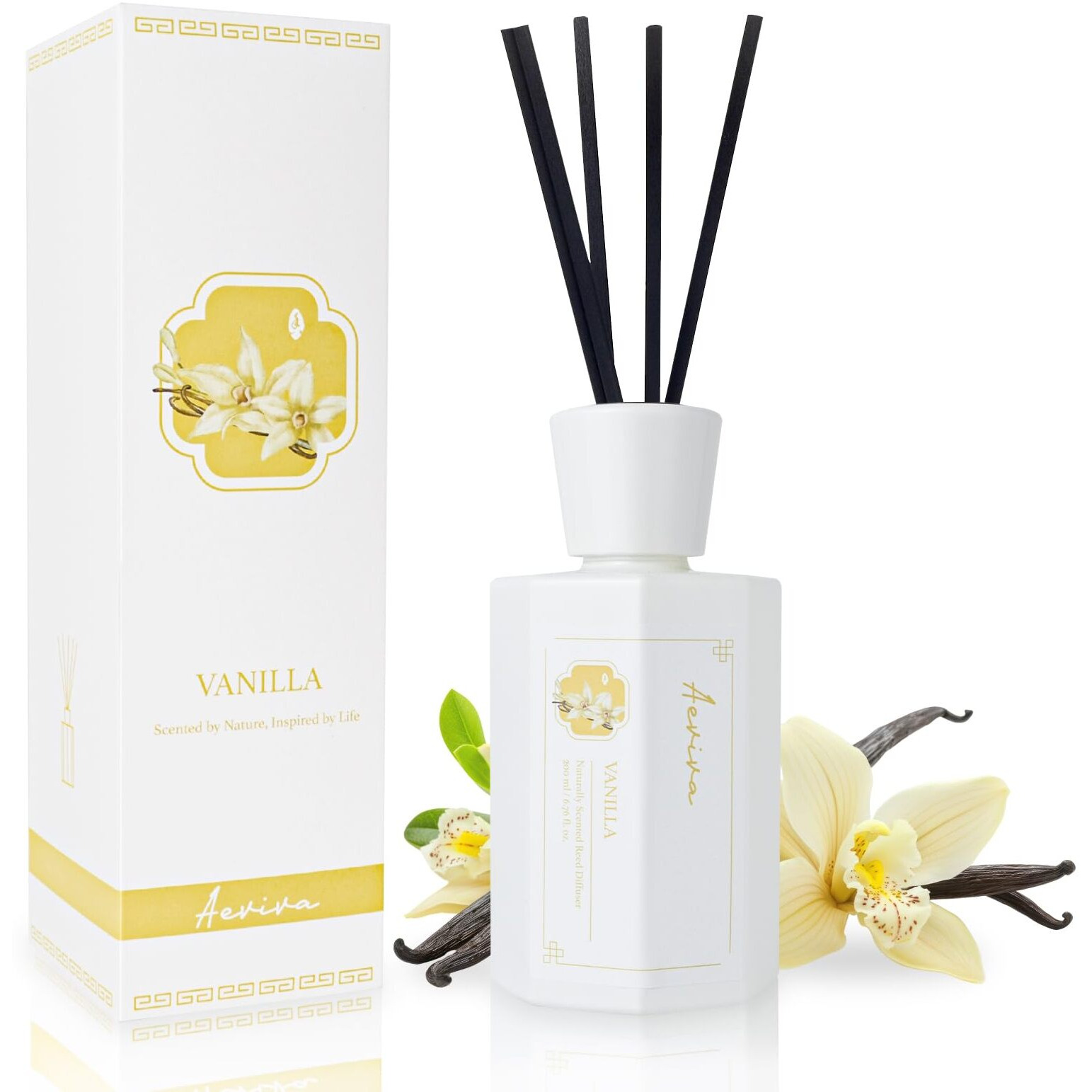 Aeviva Reed Diffuser Set, 6.7 Oz Vanilla Scented Reed Diffusers For Home With Sticks, Home Fragrance Oil Scent Diffuser For Bathroom, Decor & Gift
