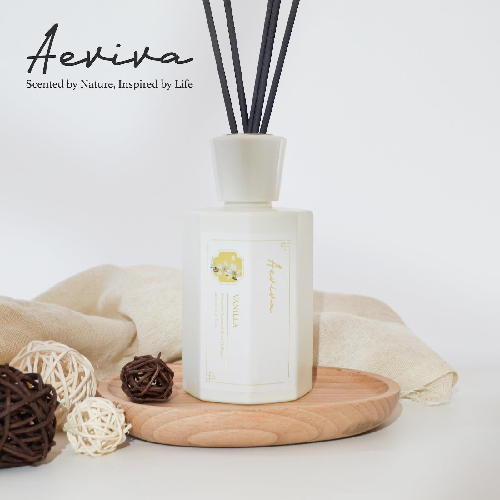 Aeviva Reed Diffuser Set, 6.7 Oz Vanilla Scented Reed Diffusers For Home With Sticks, Home Fragrance Oil Scent Diffuser For Bathroom, Decor & Gift