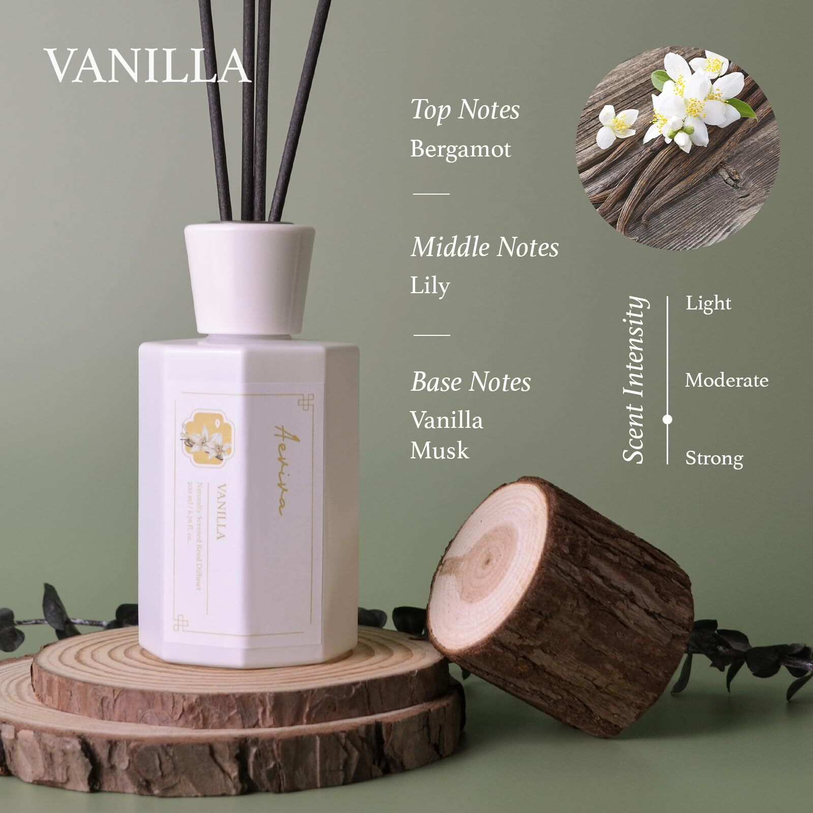 Aeviva Reed Diffuser Set, 6.7 Oz Vanilla Scented Reed Diffusers For Home With Sticks, Home Fragrance Oil Scent Diffuser For Bathroom, Decor & Gift
