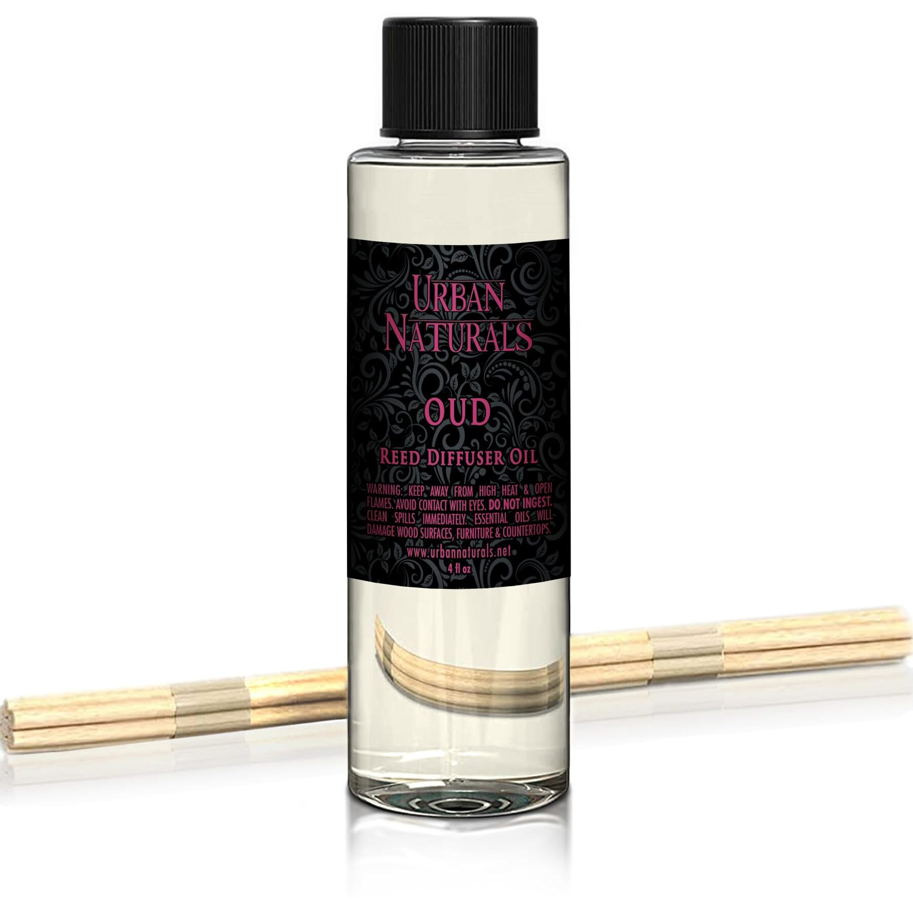 Urban Naturals Reed Diffuser Oil Refill, Oud Diffuser Oil With Raspberry, Warm Amber, Bergamot, 4 Oz + Free Reed Sticks, Made In The Usa