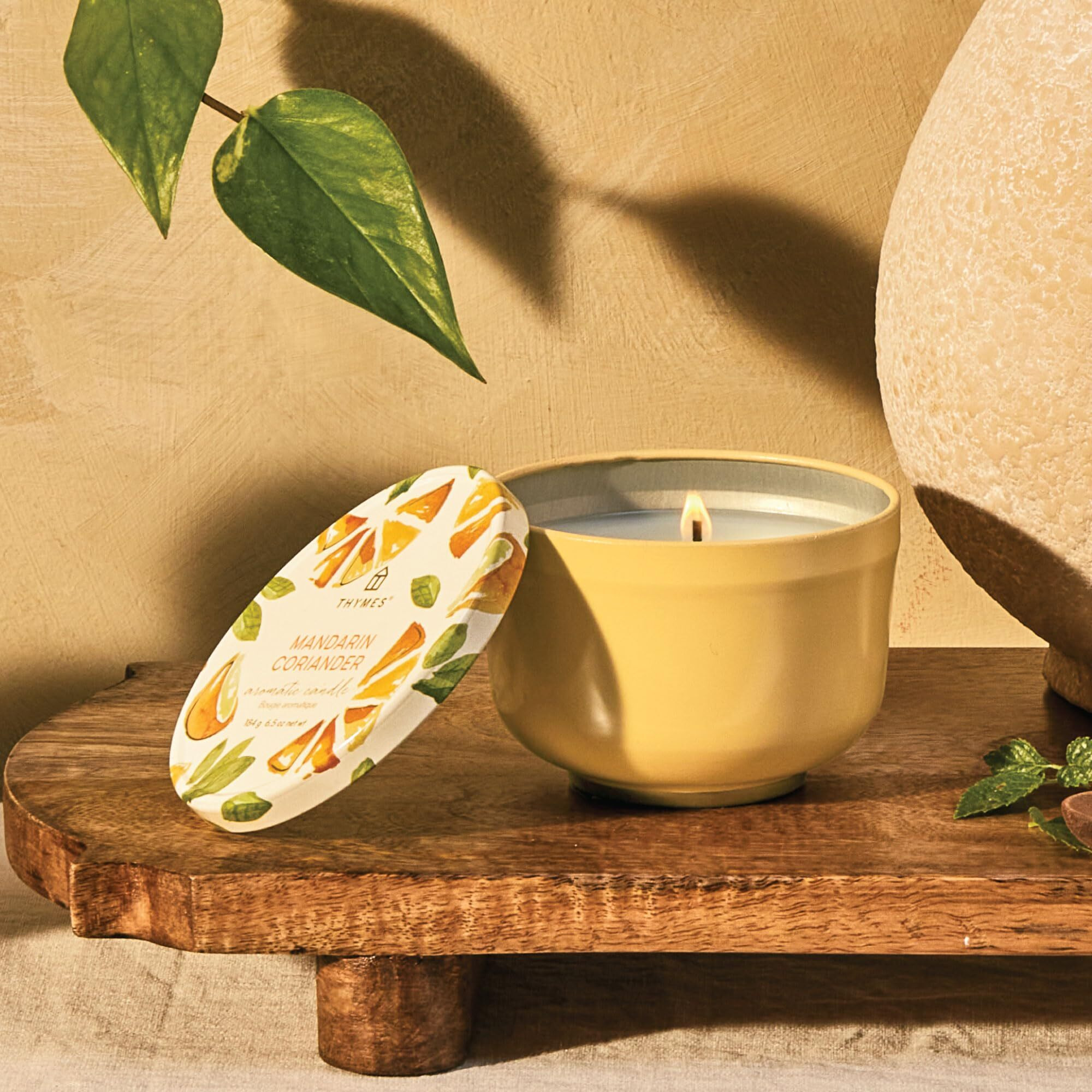 Thymes Scented Candles For Women & Men - Tin With Lid - Luxury Home Decor - Citrus Candle With Notes Of Mandarin Oil, Coriander, Grapefruit, Lemon Balm & Green Ivy (Mandarin Coriander, 6.5 Oz)
