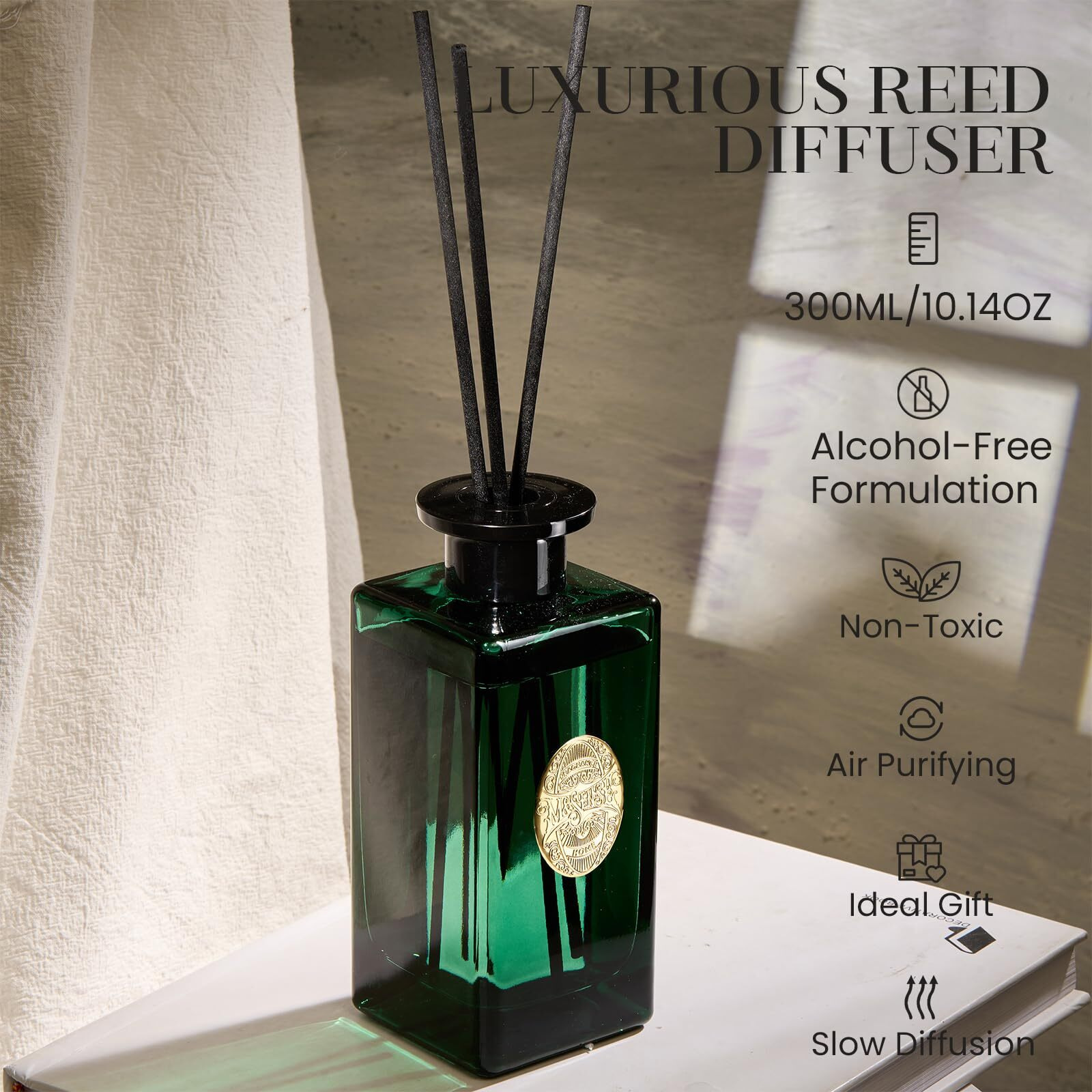 M&Sense 10.14 Oz Large Reed Diffuser Set | Forset Scent Home Oil Diffuser With Sticks | Hotel Collection Non-Toxic Essential Oil |For Bedroom Bathroom Living Room