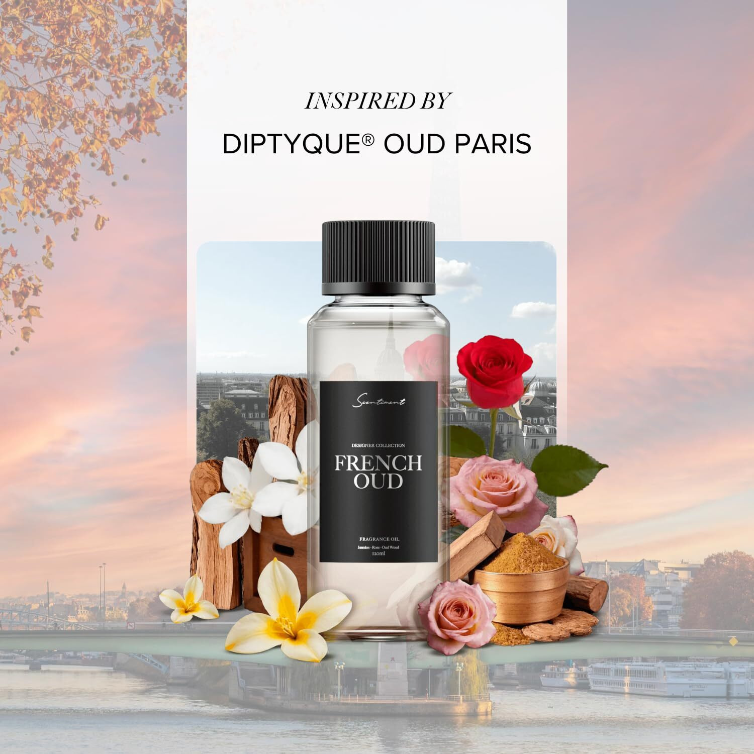 Scentiment Diffuser Oil - French Oud Designer Collection | Aromatherapy Home Fragrance | Luxurious Scent With Notes Of Jasmine, Rose, Oud Wood, Vanilla, Patchouli, Sandalwood (50 Ml)