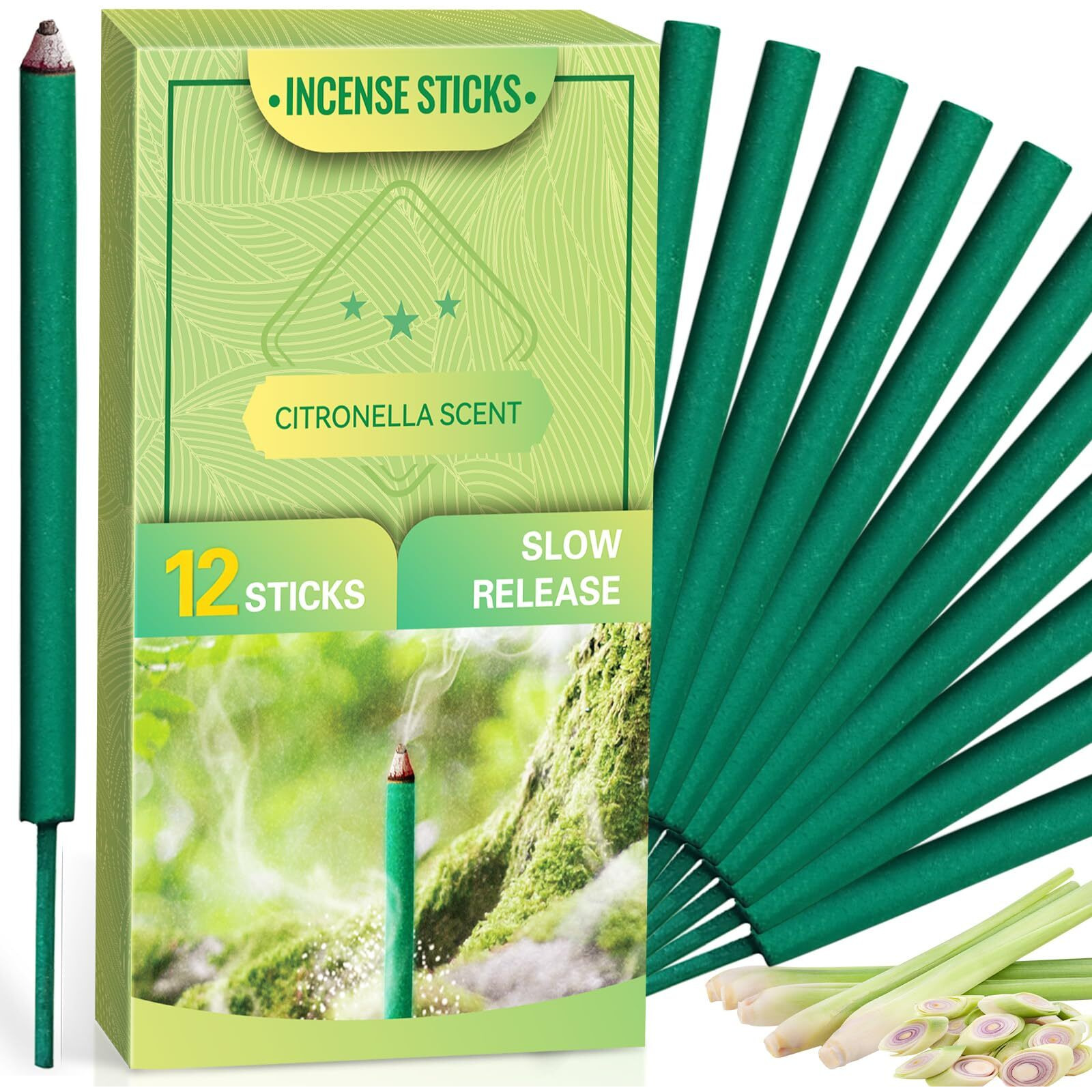 Citronella Incense Sticks, Large Incense Sticks 12 Pcs, Thicker Natural Citronella Oil, Lemongrass Scent Outdoor For Backyard, Garden, Camping, Yard, Garden