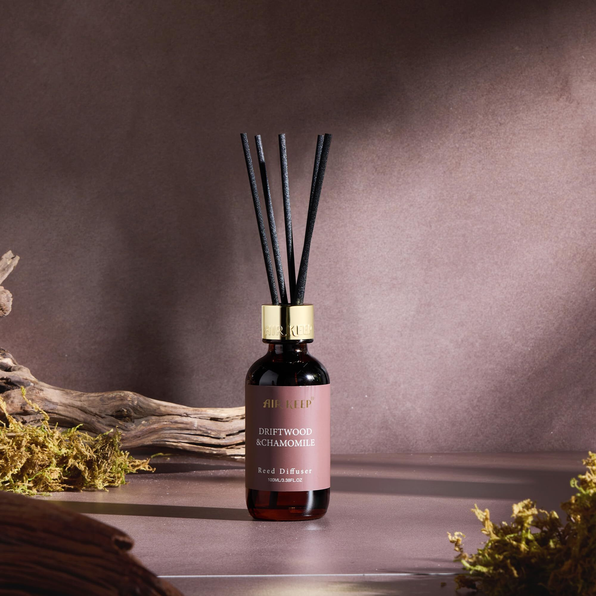 Airkeep Reed Diffuser Set, 3.38 Fl Oz (100 Ml) - Chamomile Wood Oil Diffusers With 8 Reed Sticks, Home Fragrance Reed Diffuser For Bathroom Shelf Decor