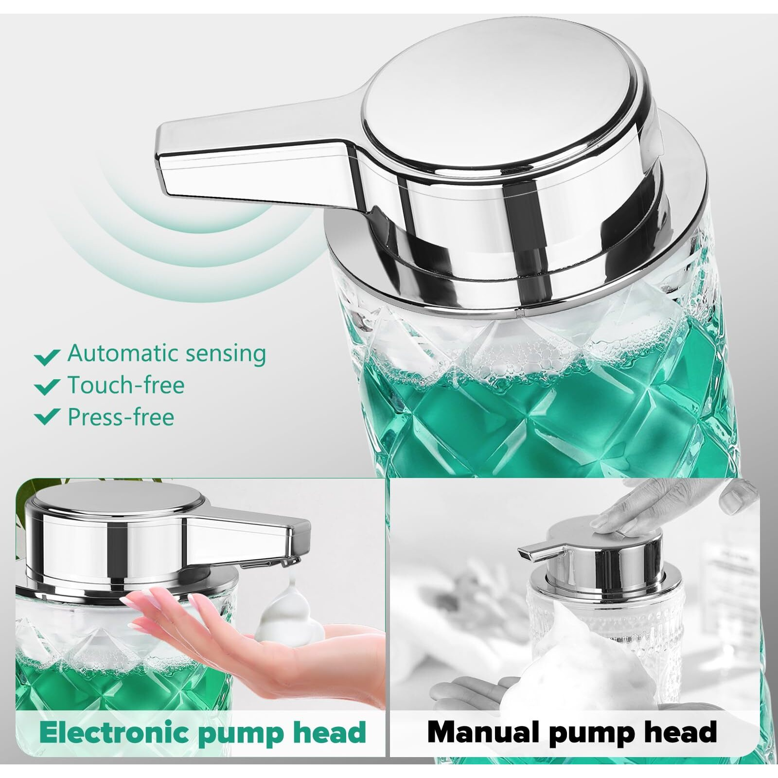 Automatic Soap Dispenser Foam For Kitchen 11 Oz Glass Touchless Clear Auto Foaming Soap Dispenser For Bathroom - Hand Dish Lotion Home Countertop Kids - Family Couple