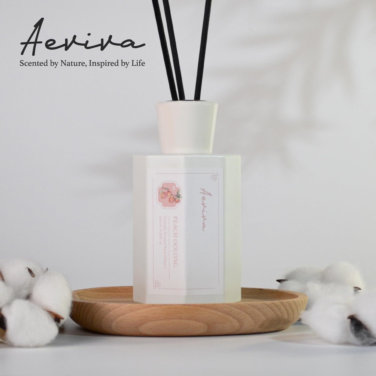 Aeviva Reed Diffuser Set, Peach Oolong Scented Oil Diffuser, 6.76 Fl Oz (200 Ml) Home Fragrance Diffuser With Reed Sticks, Air Fresheners For Home, Bathroom Shelf Decor