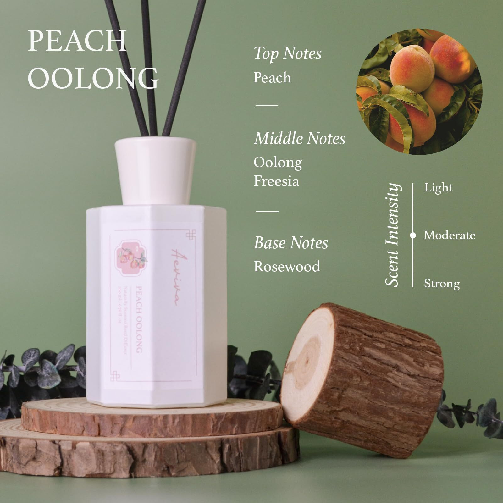 Aeviva Reed Diffuser Set, Peach Oolong Scented Oil Diffuser, 6.76 Fl Oz (200 Ml) Home Fragrance Diffuser With Reed Sticks, Air Fresheners For Home, Bathroom Shelf Decor