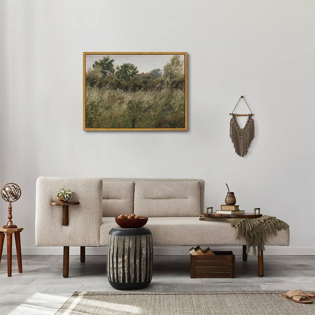 Oiqartoiq Framed Vintage Landscape Wall Art Natural Scenery Oil Painting Canvas Prints Country Farmhouse Aesthetic Decor Pictures For Kitchen Bedroom Living Room Bathroom