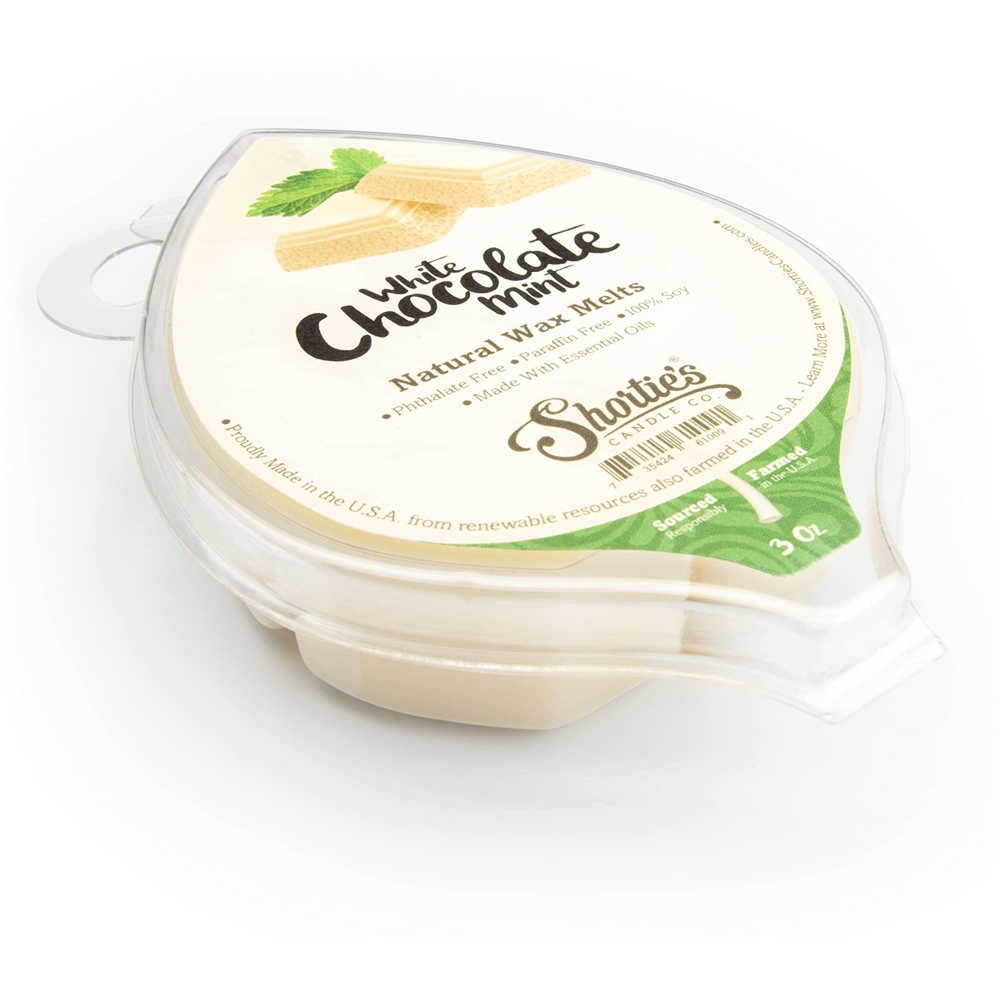 Shortie's Candle Company White Chocolate Mint Natural Soy Wax Melts - 1 Highly Scented 3 Oz. Bar - Made With 100% Soy And Essential Fragrance Oils - Phthalate & Paraffin Free, Vegan, Non-Toxic