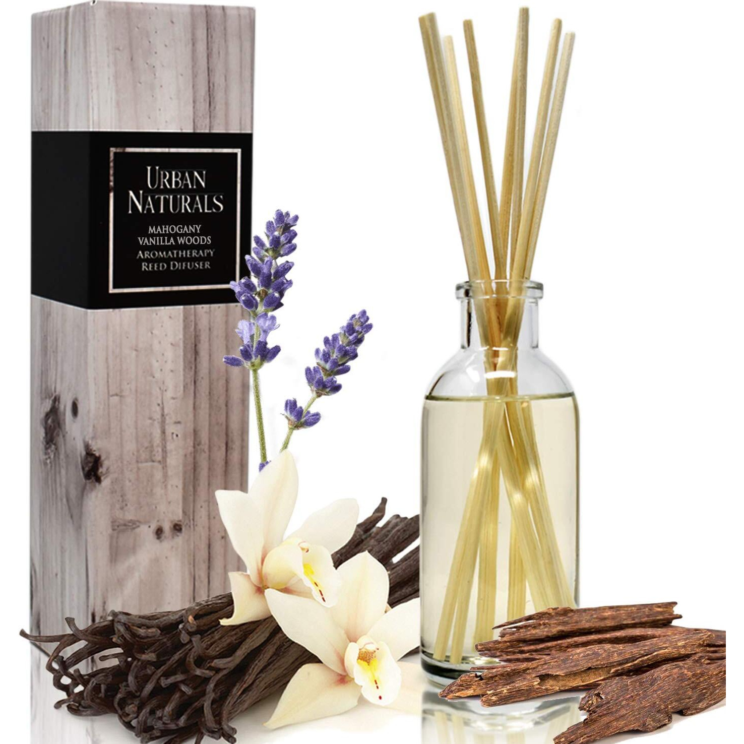 Urban Naturals Mahogany Vanilla Woods Reed Diffuser Set - Made With Essential Oils & Real Botanicals - Decorative Air Freshener And Beautiful Home D  Cor - Made In The Usa