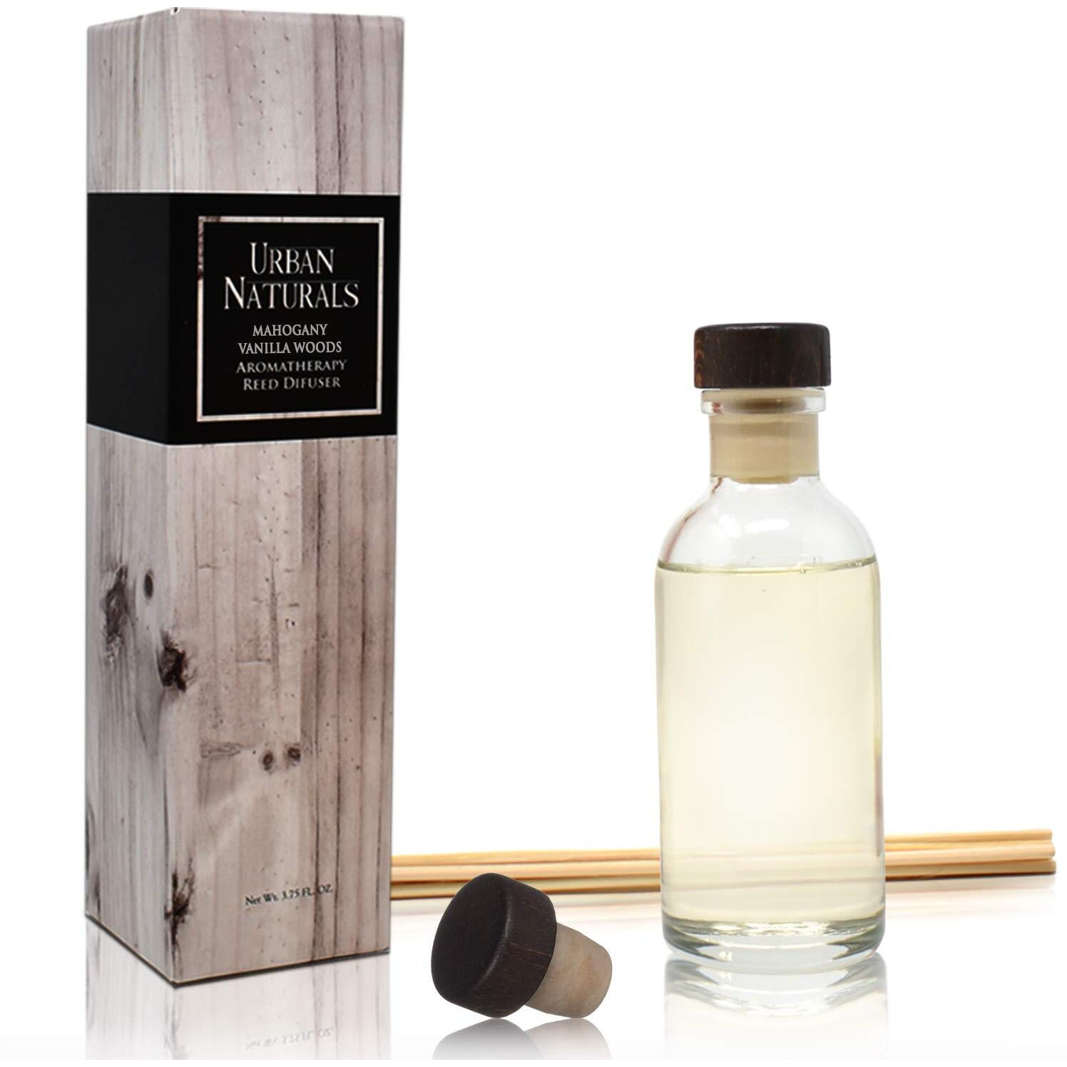 Urban Naturals Mahogany Vanilla Woods Reed Diffuser Set - Made With Essential Oils & Real Botanicals - Decorative Air Freshener And Beautiful Home D  Cor - Made In The Usa