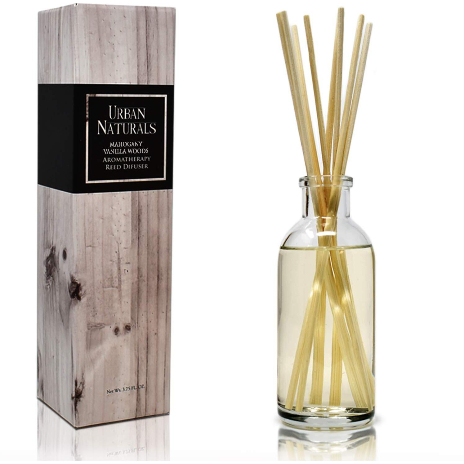 Urban Naturals Mahogany Vanilla Woods Reed Diffuser Set - Made With Essential Oils & Real Botanicals - Decorative Air Freshener And Beautiful Home D  Cor - Made In The Usa