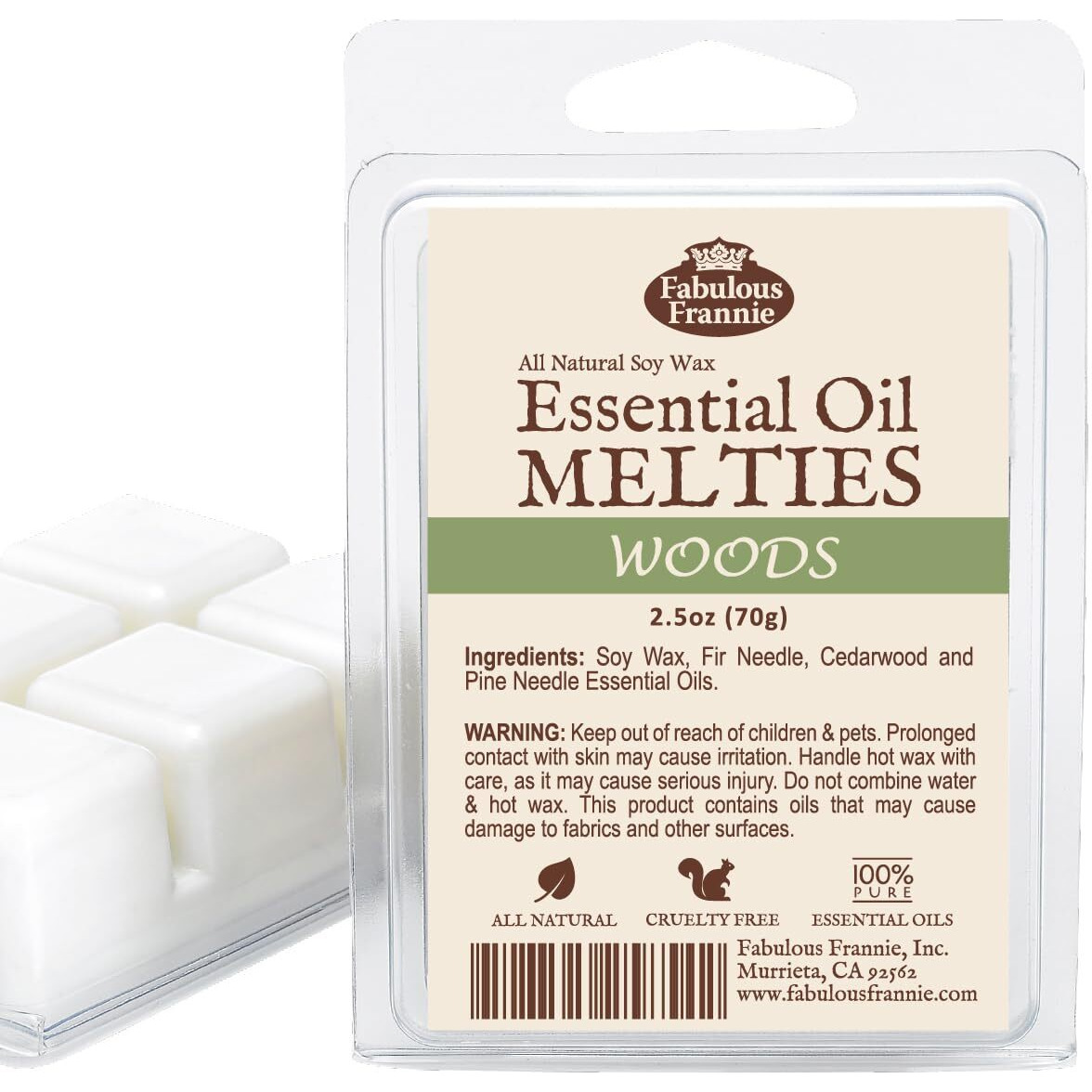 Fabulous Frannie Woods 100% Pure & Natural Soy Tart Meltie Made With Pure Cedarwood, Cypress And Pine Essentail Oils 2.75 Oz