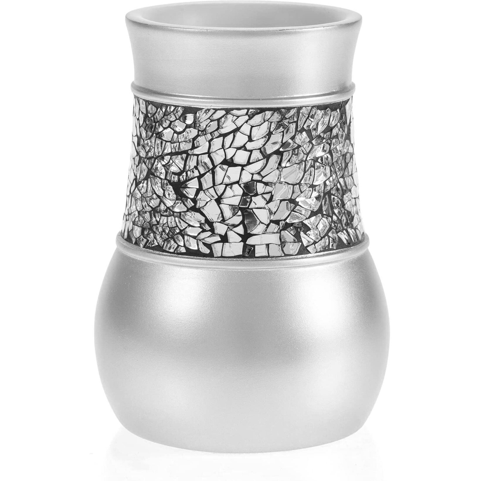 Crackled Glass Bathroom Tumbler Cup - Decorative Silver Crackled Glass Rinse Mug For Water, Best Tumblers For Mouthwash/Rinsing