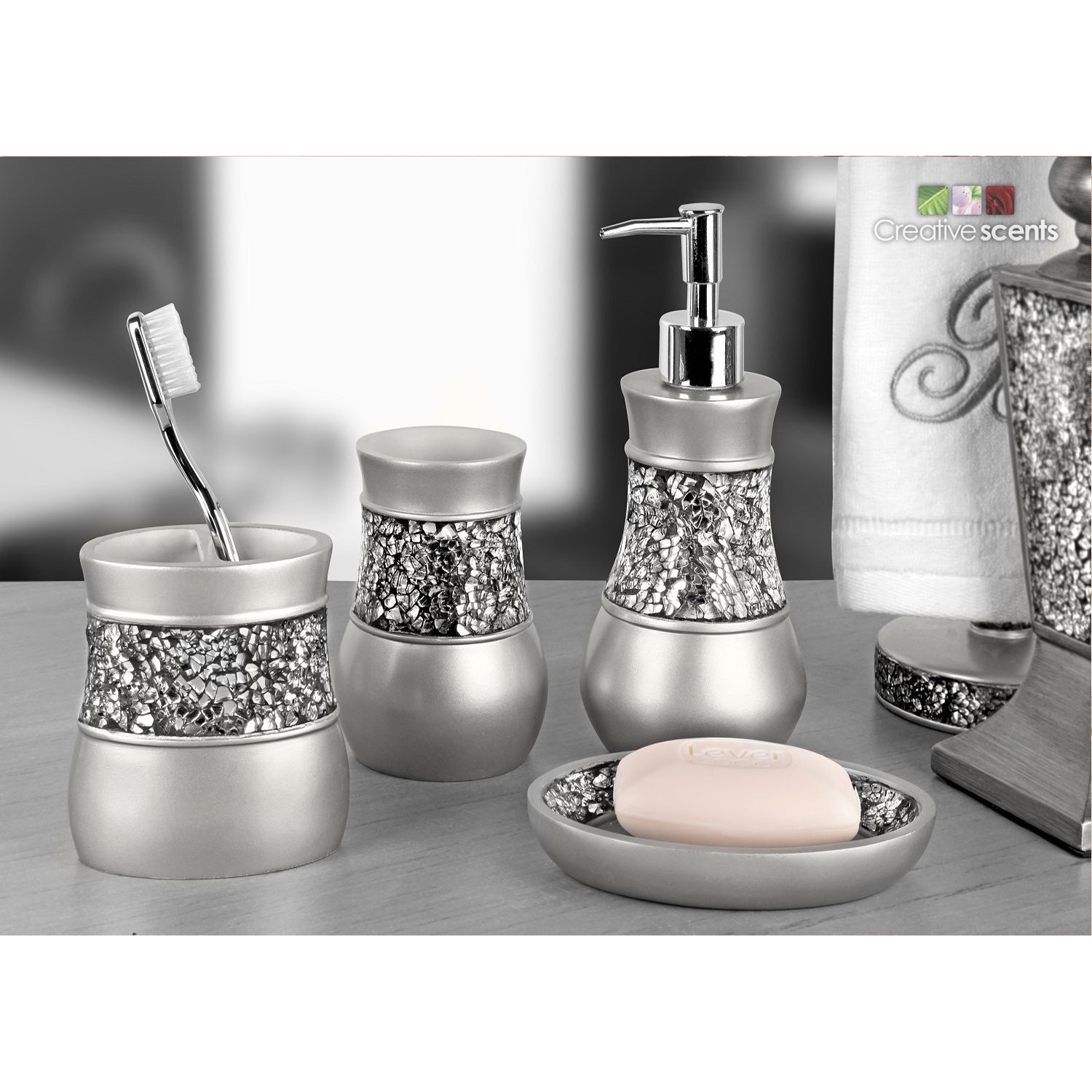 Crackled Glass Bathroom Tumbler Cup - Decorative Silver Crackled Glass Rinse Mug For Water, Best Tumblers For Mouthwash/Rinsing