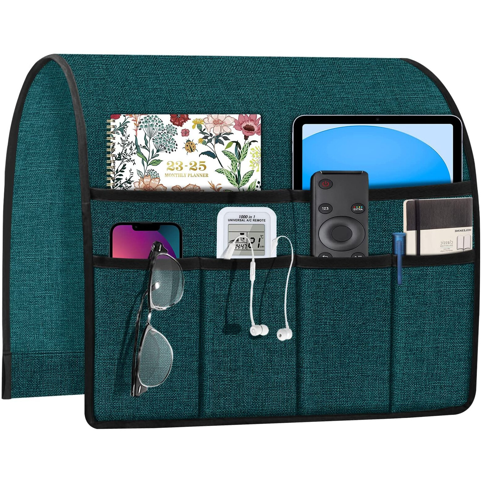 Joywell Remote Caddy Organizer Armchair Caddy For Recliner Sofa Armrest Organizer Remote Control Holder For Couch With 6 Pocket Storage For Magazine, Tablet, Phone, Ipad, Dark Teal