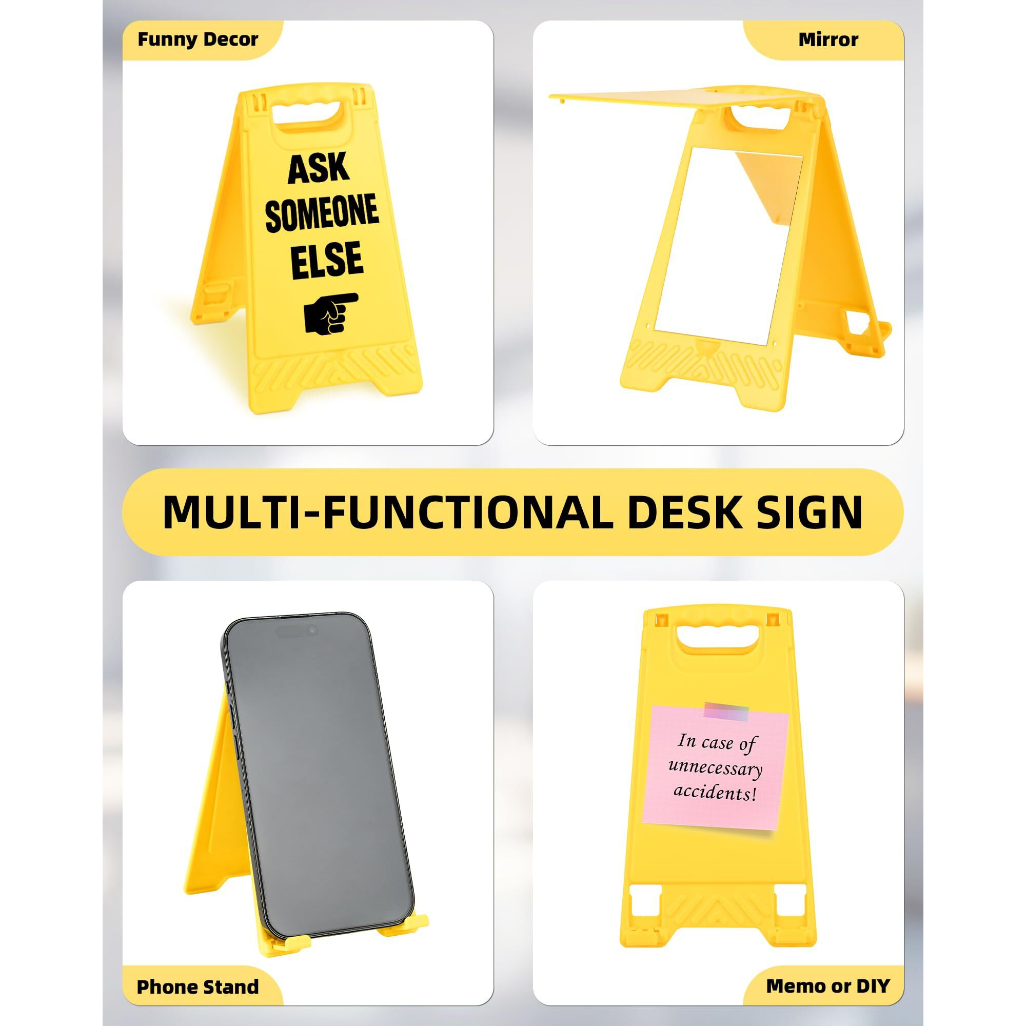 Exuberium Caution Funny Office Desk Decor Sign Gag Gifts For Women Coworkers Ask Someone Else Humorous Desk Decor Multi-Functional Phone Holder Mirror Table Sign Happy Birthday White Elephant Gifts