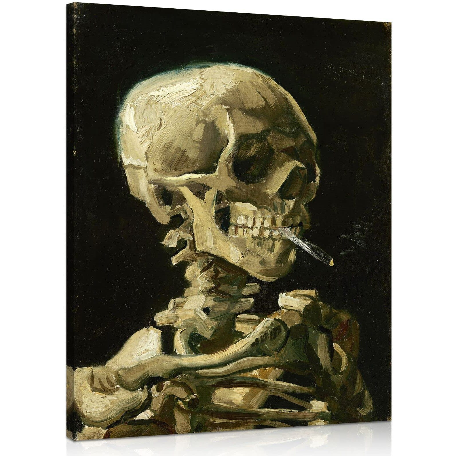1 Kingo Van Gogh Canvas Wall Art Skull Of A Skeleton With Burning Cigarette Oil Painting Picture Reproduction Bedroom Decor, Famous Artwork Prints Extra Large Gothic Poster Home Decoration 24"" X 30""