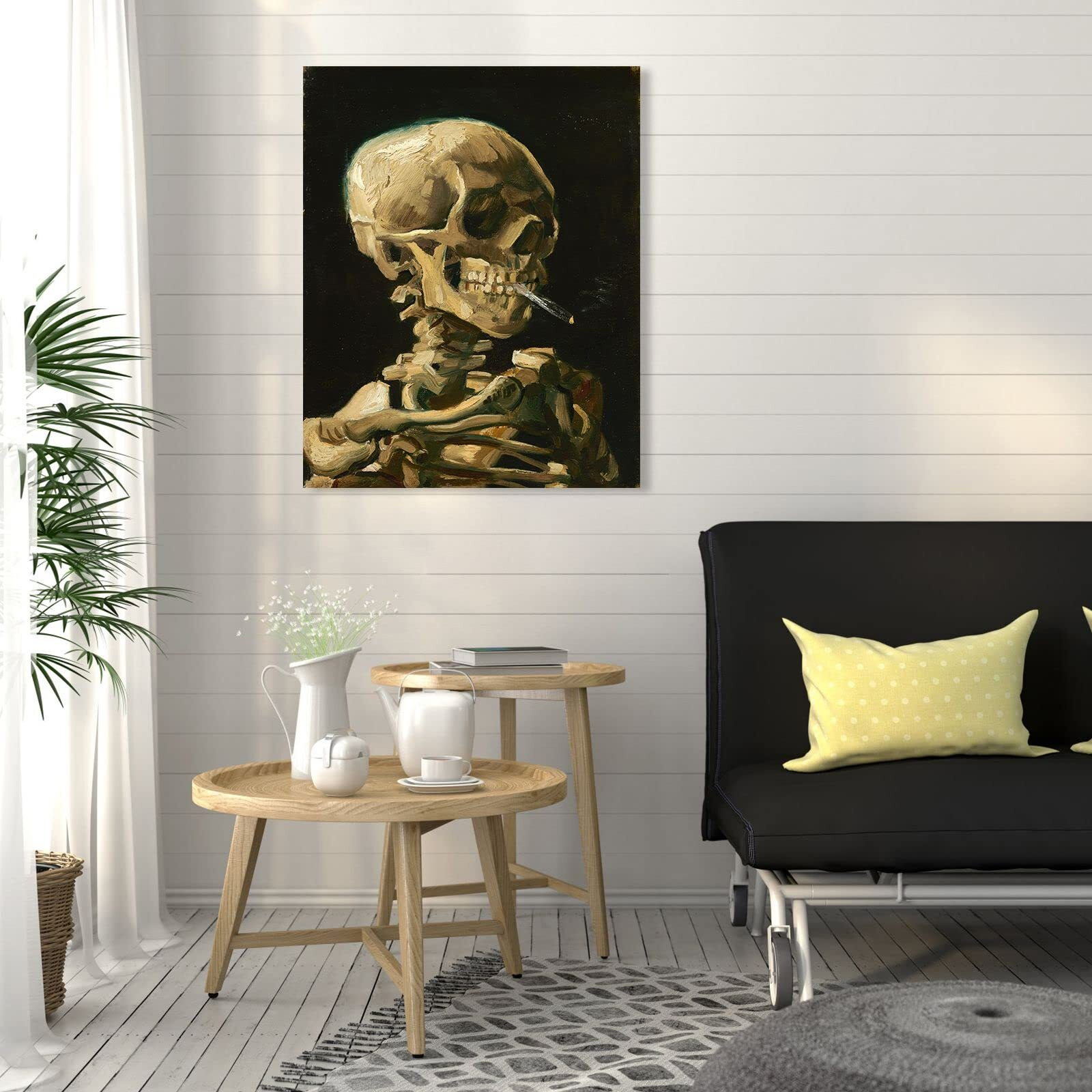 1 Kingo Van Gogh Canvas Wall Art Skull Of A Skeleton With Burning Cigarette Oil Painting Picture Reproduction Bedroom Decor, Famous Artwork Prints Extra Large Gothic Poster Home Decoration 24"" X 30""