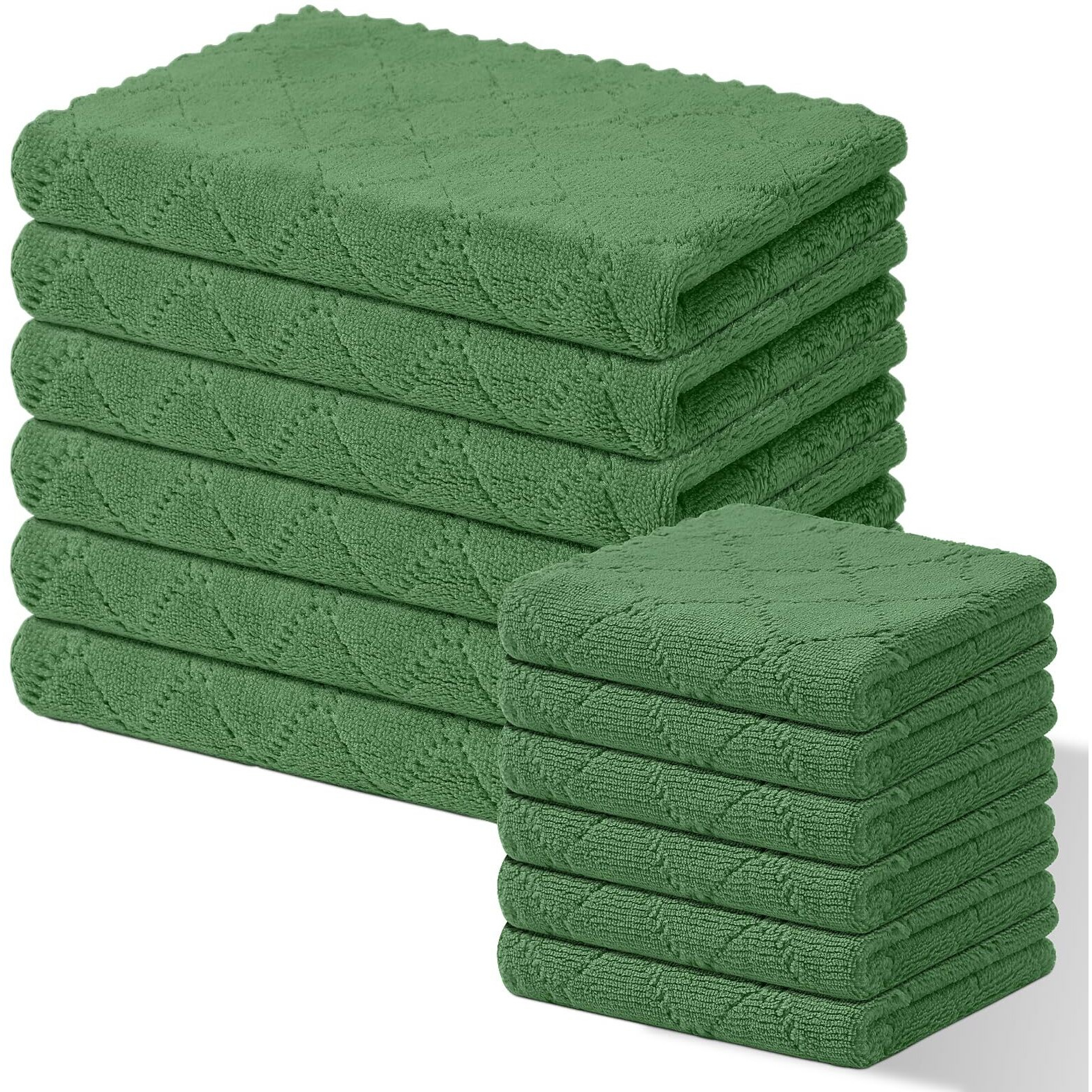 Homaxy Kitchen Towels And Dishcloths Set, 10 X 10 And 13 X 19 Inches, Set Of 12 Super Soft And Absorbent Coral Velvet Kitchen Towels, No Lint And Nonstick Oil Fast Drying Dish Towel, Grass Green