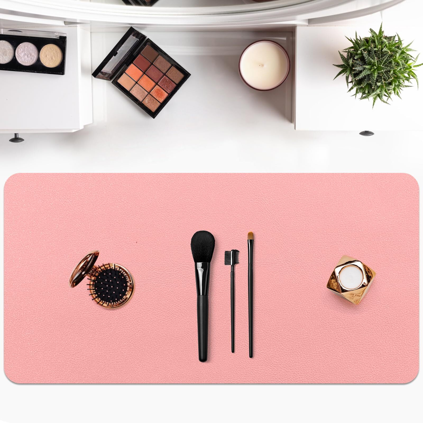 Makeup Mat For Vanity - Waterproof | Oil-Proof | Dust-Resistant | Soft And Comfortable Desk Protection, Ideal For Makeup Tables And Workbenches (15.7"&quotX31.5"", Pink)