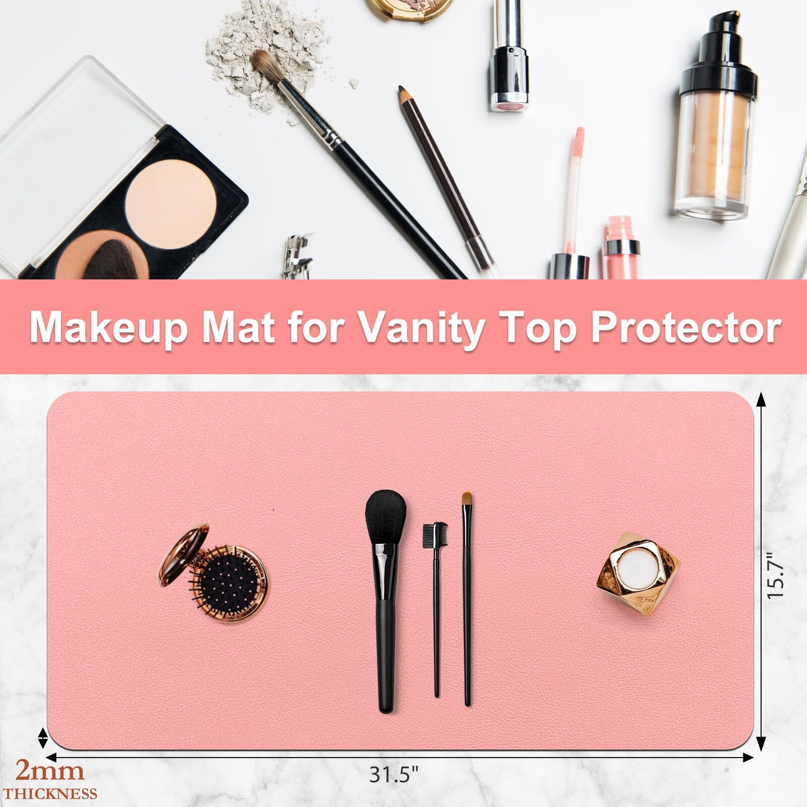 Makeup Mat For Vanity - Waterproof | Oil-Proof | Dust-Resistant | Soft And Comfortable Desk Protection, Ideal For Makeup Tables And Workbenches (15.7"&quotX31.5"", Pink)
