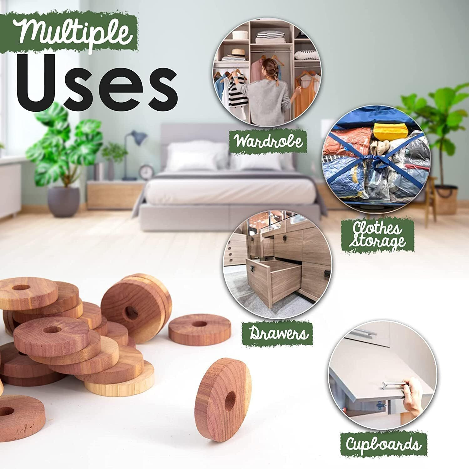 Ecokiwi Cedar Blocks For Clothes Storage - 55 Pack Cedar Rings - 100% Natural Aromatic Cedar For Closets & Drawers - Red Cedarwood Oil Scented Chips With Sandpaper - Cedar Planks Freshener Deodorizer